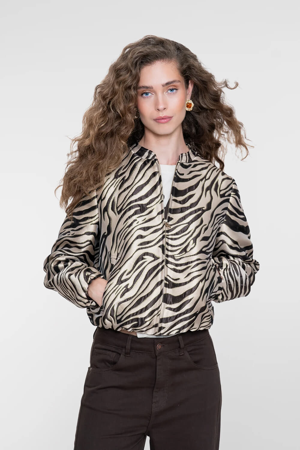 Geisha Blazer Jacquard Zebra Bruin dames