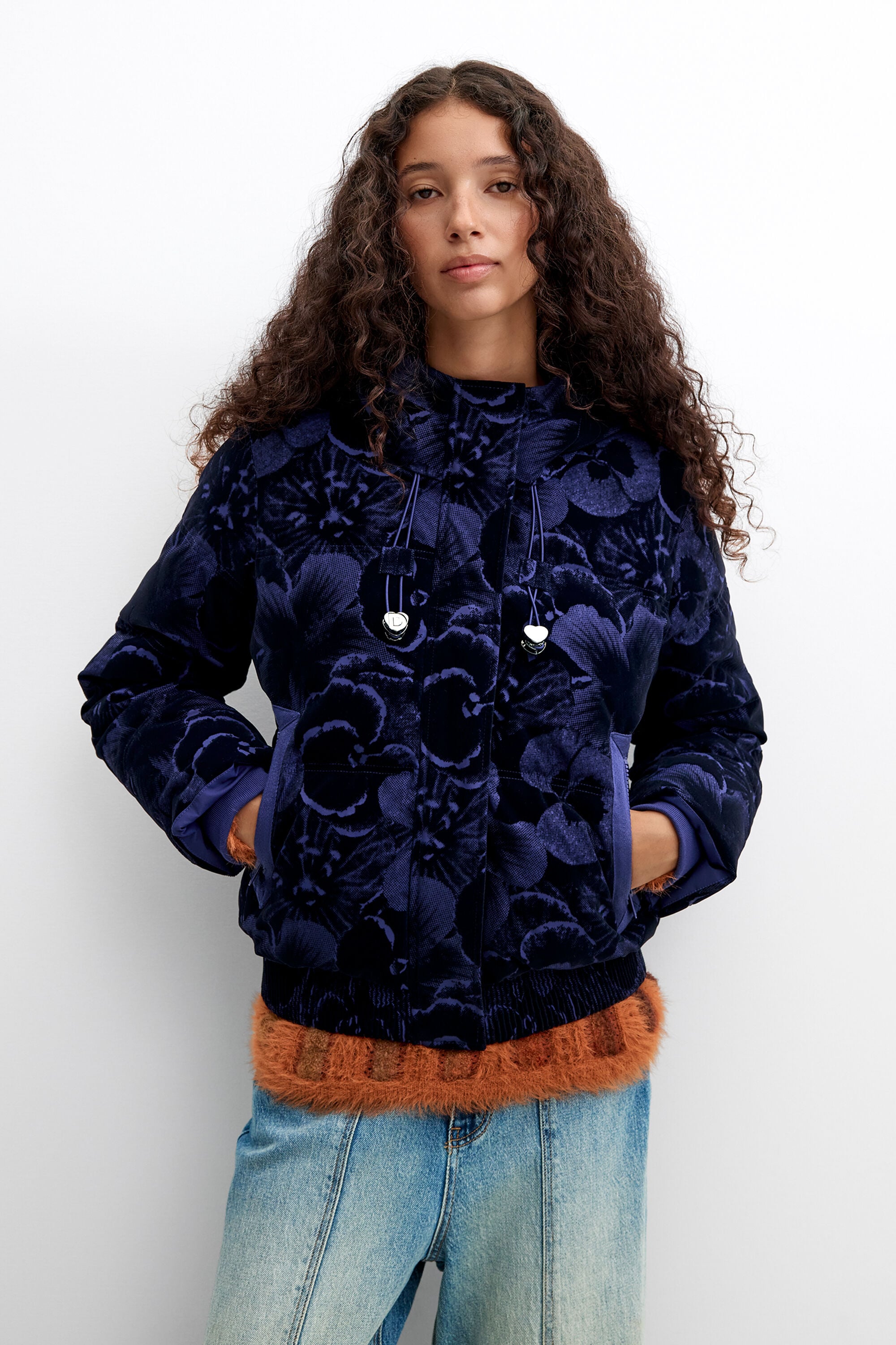 Desigual Korte gewatteerde jas in marine