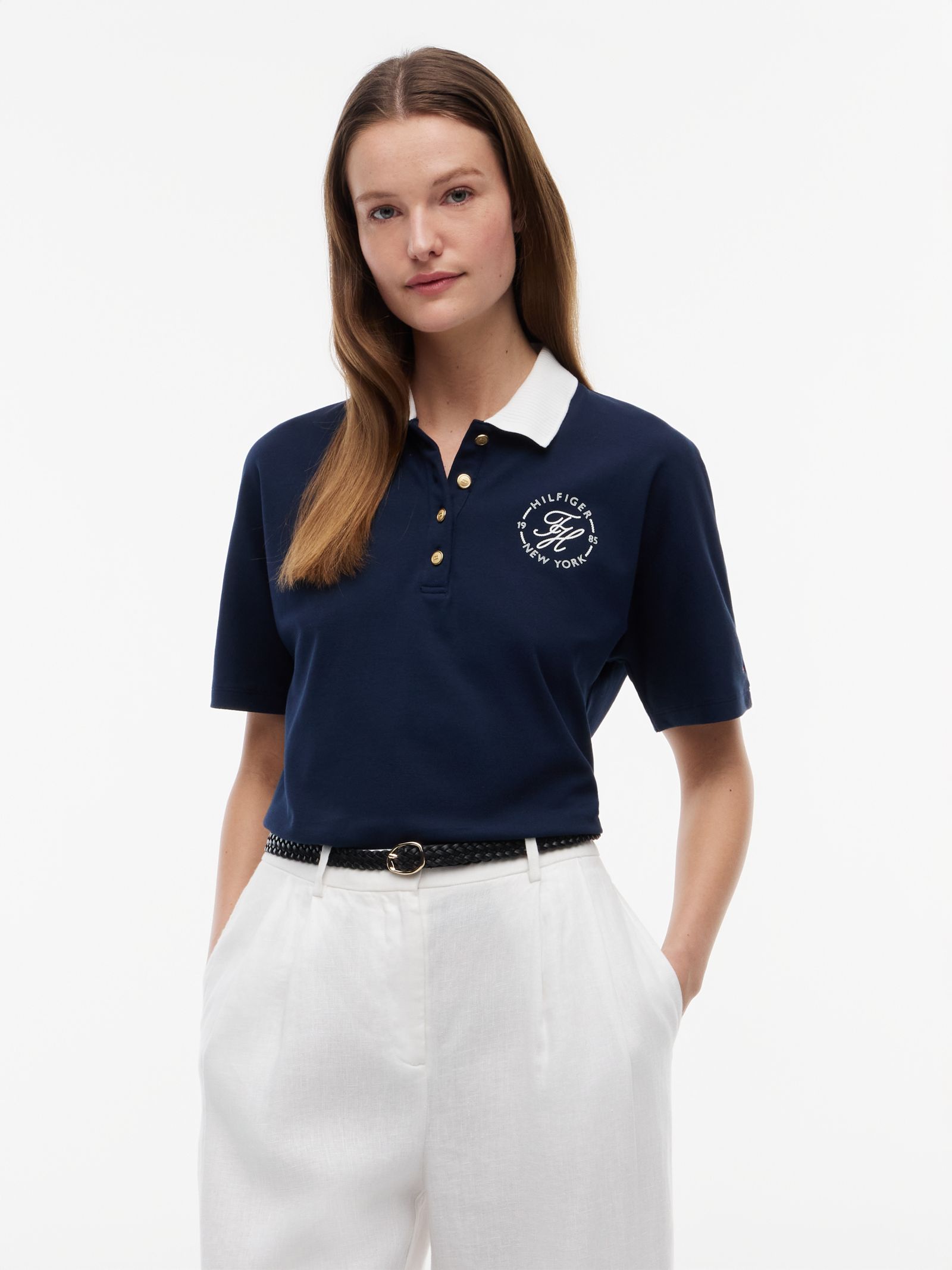 Tommy Hilfiger Regular fit poloshirt met goudkleurige knopen in marine
