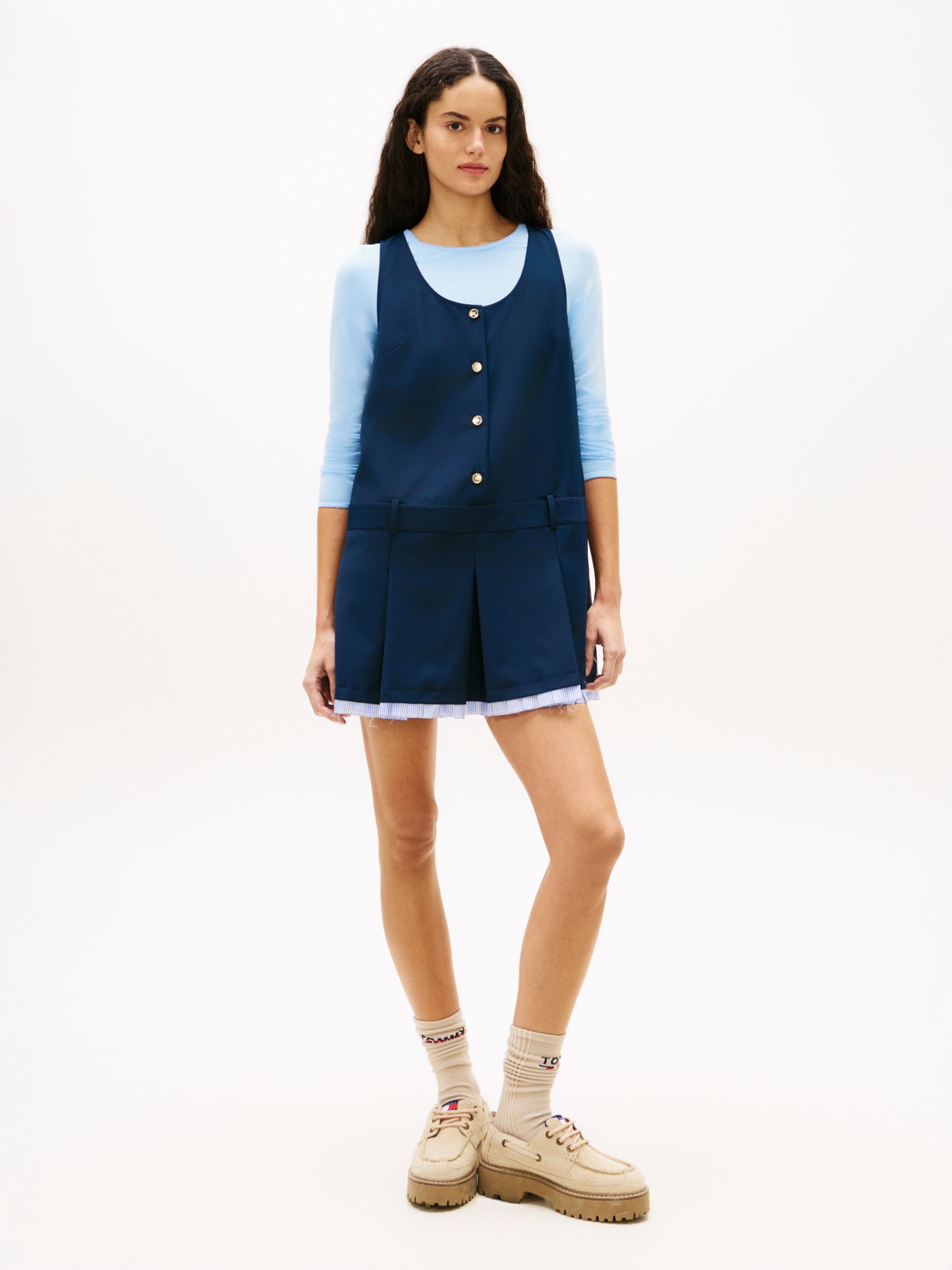Tommy Jeans geplooide mini jurk met ton sur ton logo