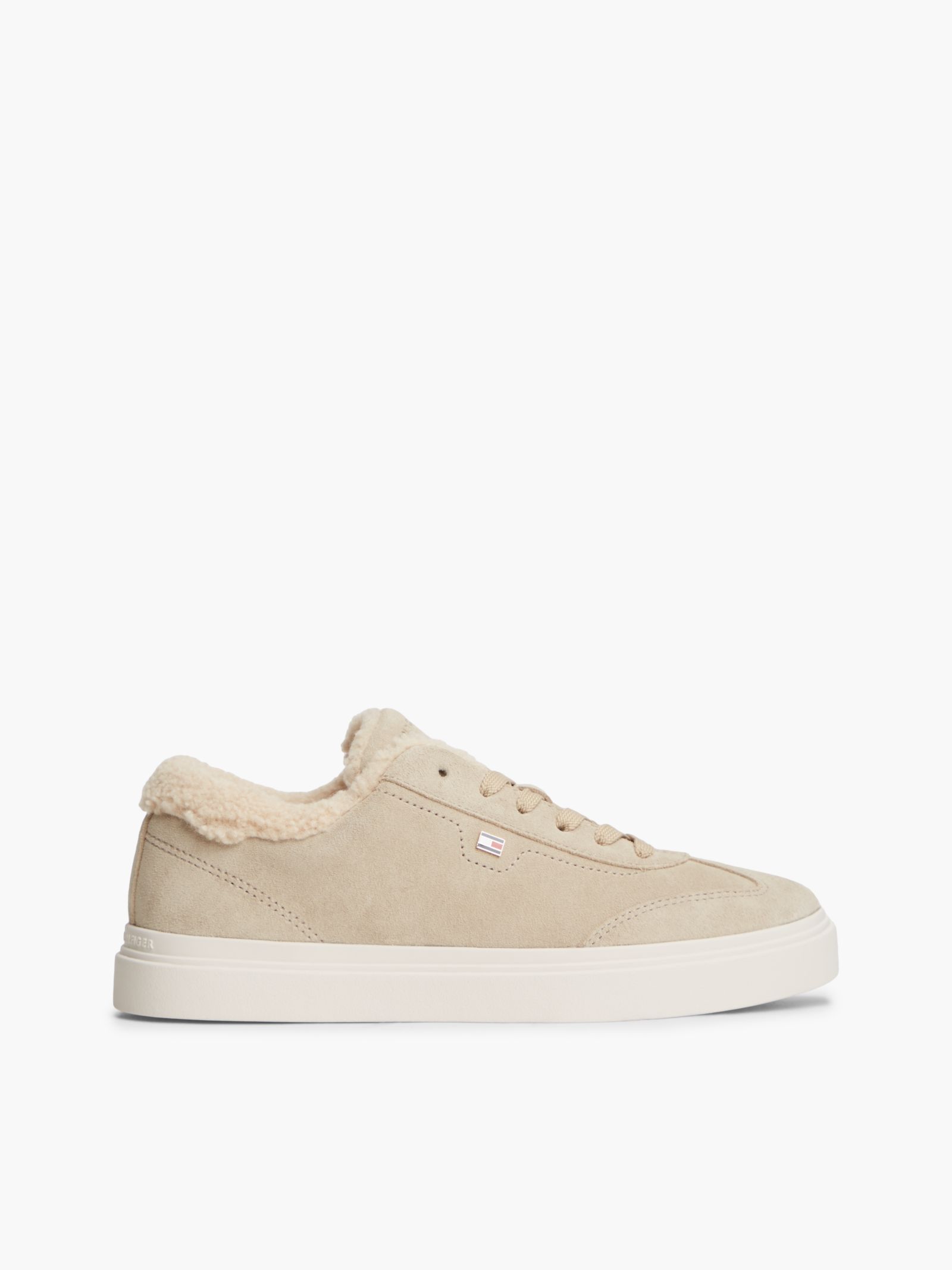 Tommy Hilfiger Leren cupsole sneaker met warme voering in beige