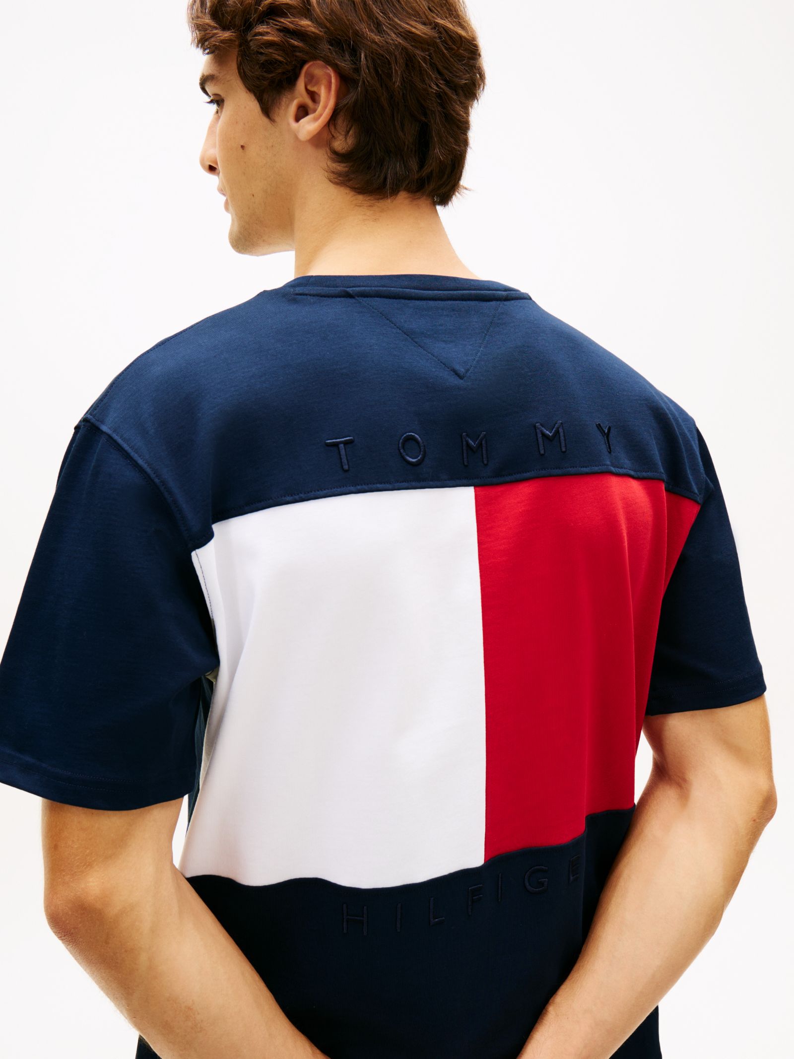 Tommy Hilfiger Relaxed Fit T-shirt van jersey met geborduurde vlag in marine
