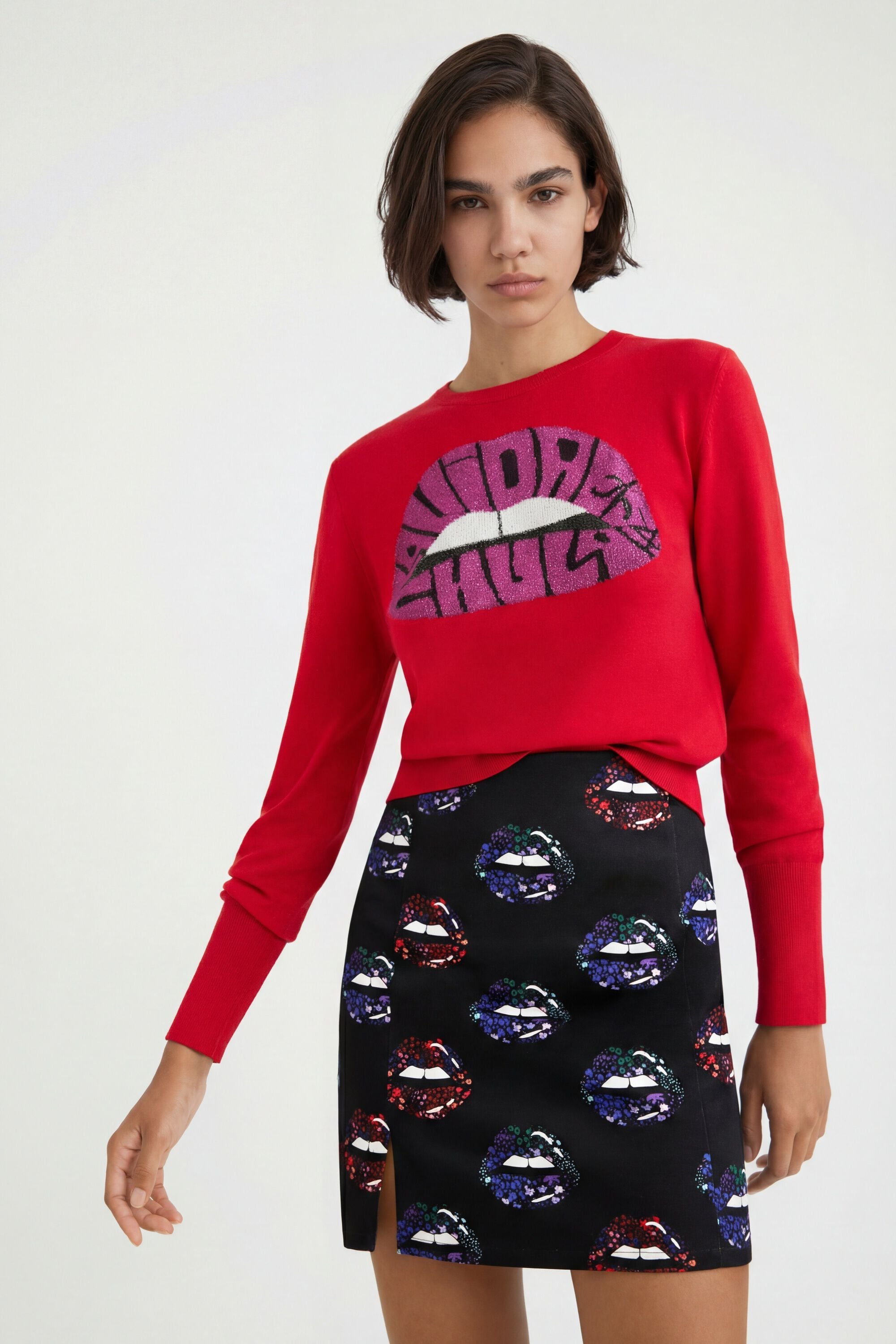 Desigual Slim fit minirok met lippen