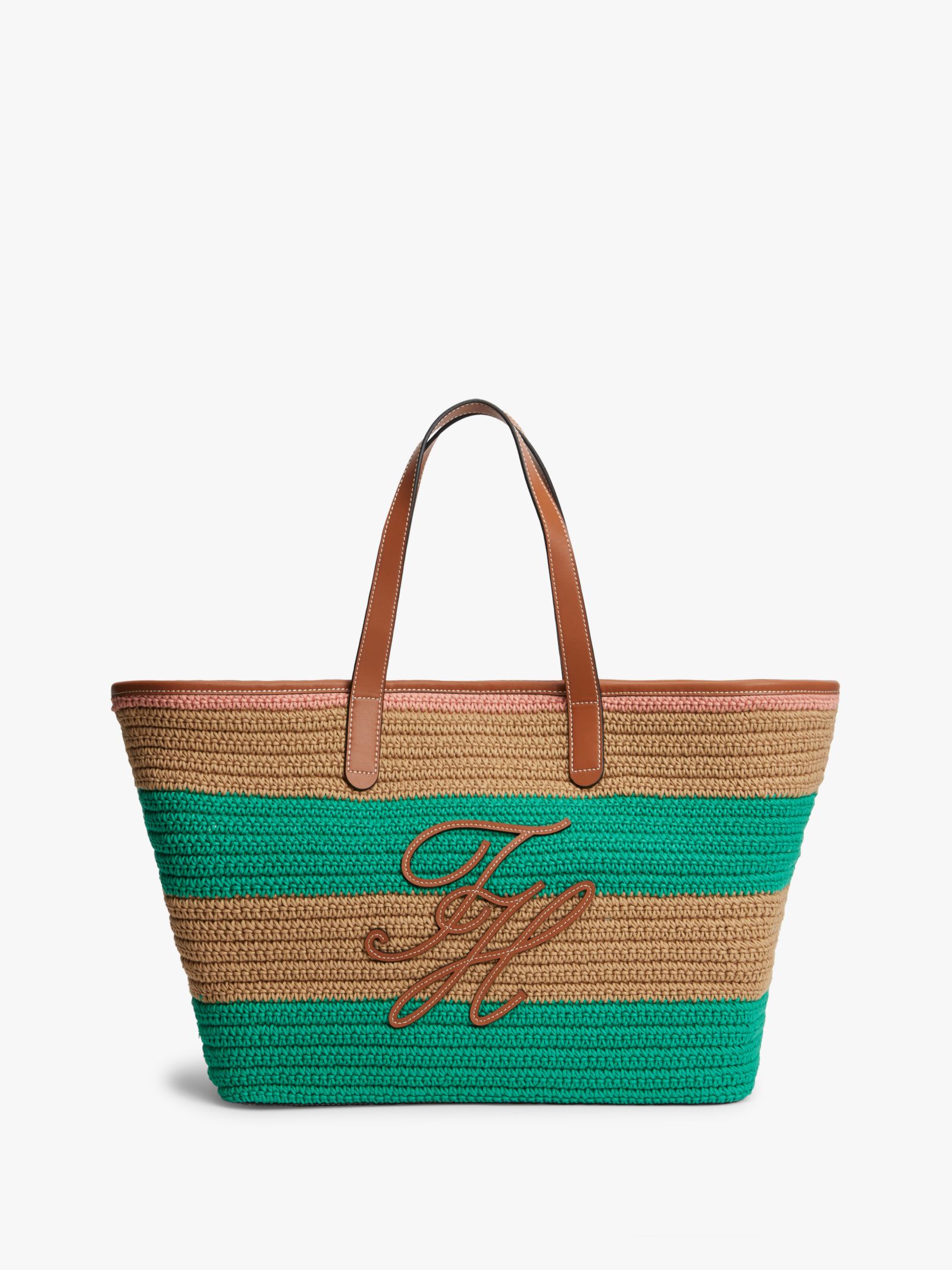 Tommy Hilfiger geweven gestreepte shopper met logoappliqué in groen