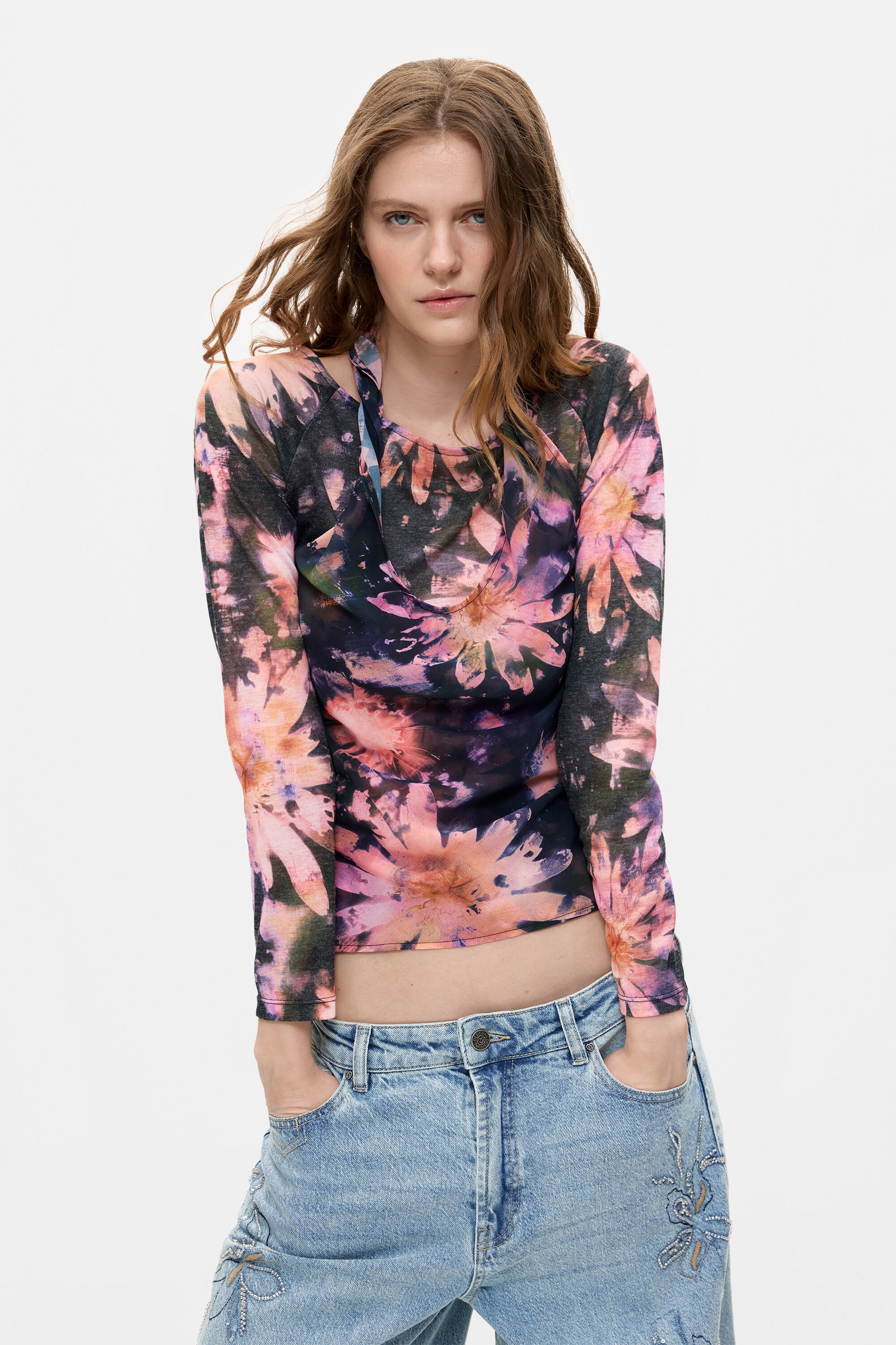 Desigual Blouse met lange mouw met print in multicolor