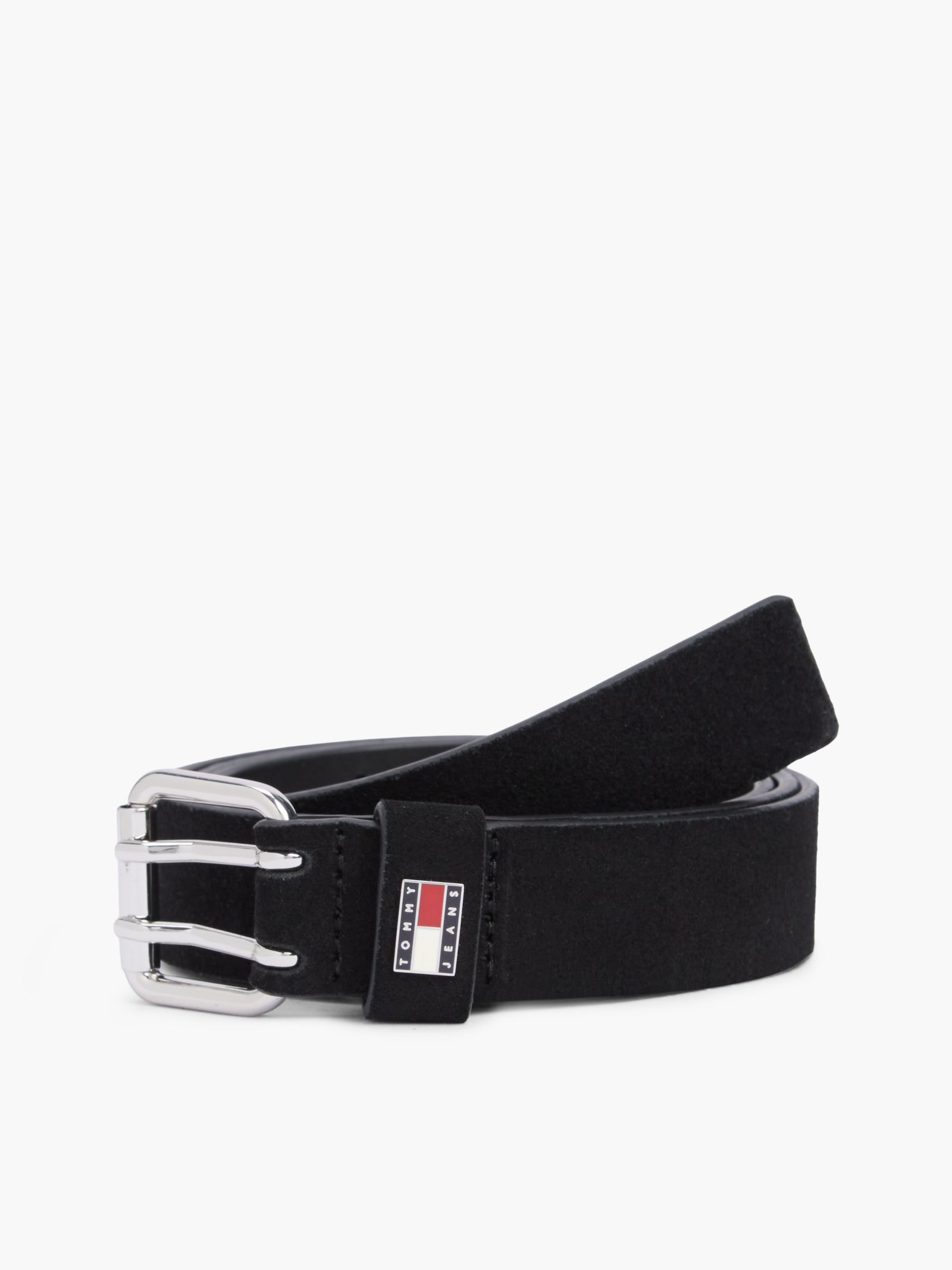 Tommy Jeans Suède riem met vierkante logogesp in zwart
