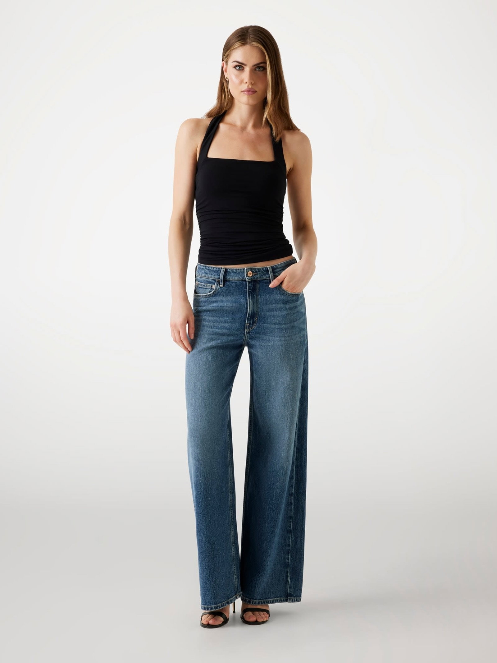 Guess Bellflower Jeans Wijde Pijpen in blauw