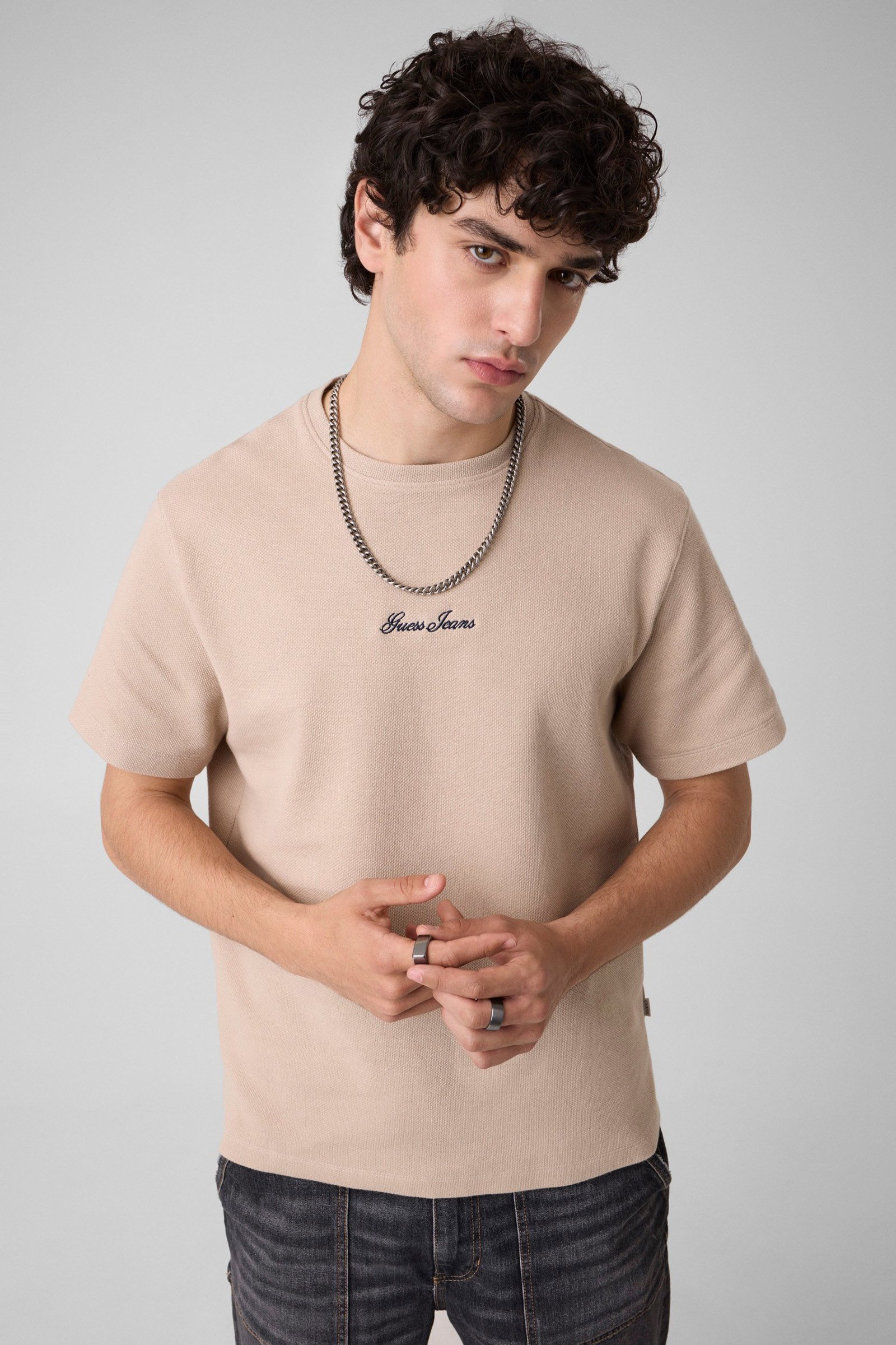 Guess T-Shirt Met Geborduurd Logo for men in beige