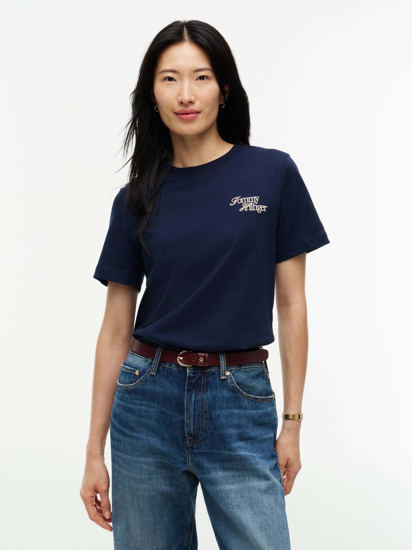 Tommy Hilfiger Jersey T-shirt met ronde hals en logo for women in marine