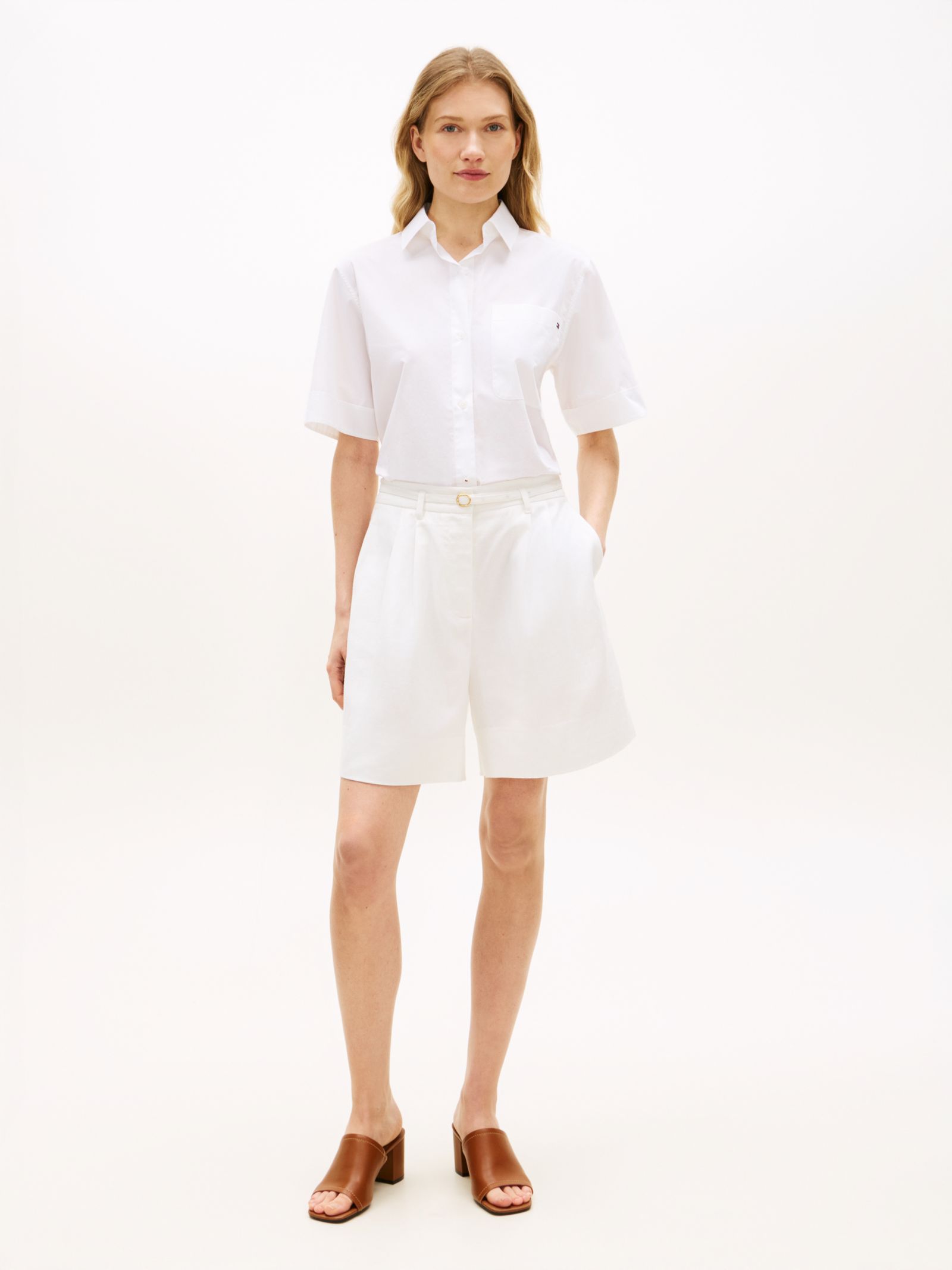 Tommy Hilfiger Linnenmix short met wijde fit in wit