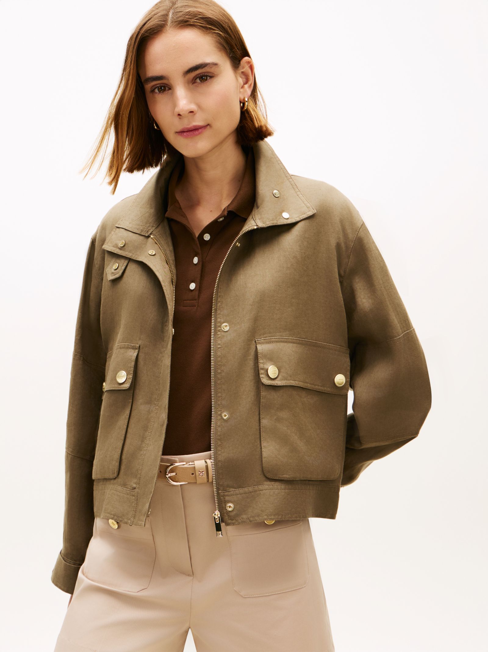 Tommy Hilfiger Linnen utility jack met goudkleurige knopen