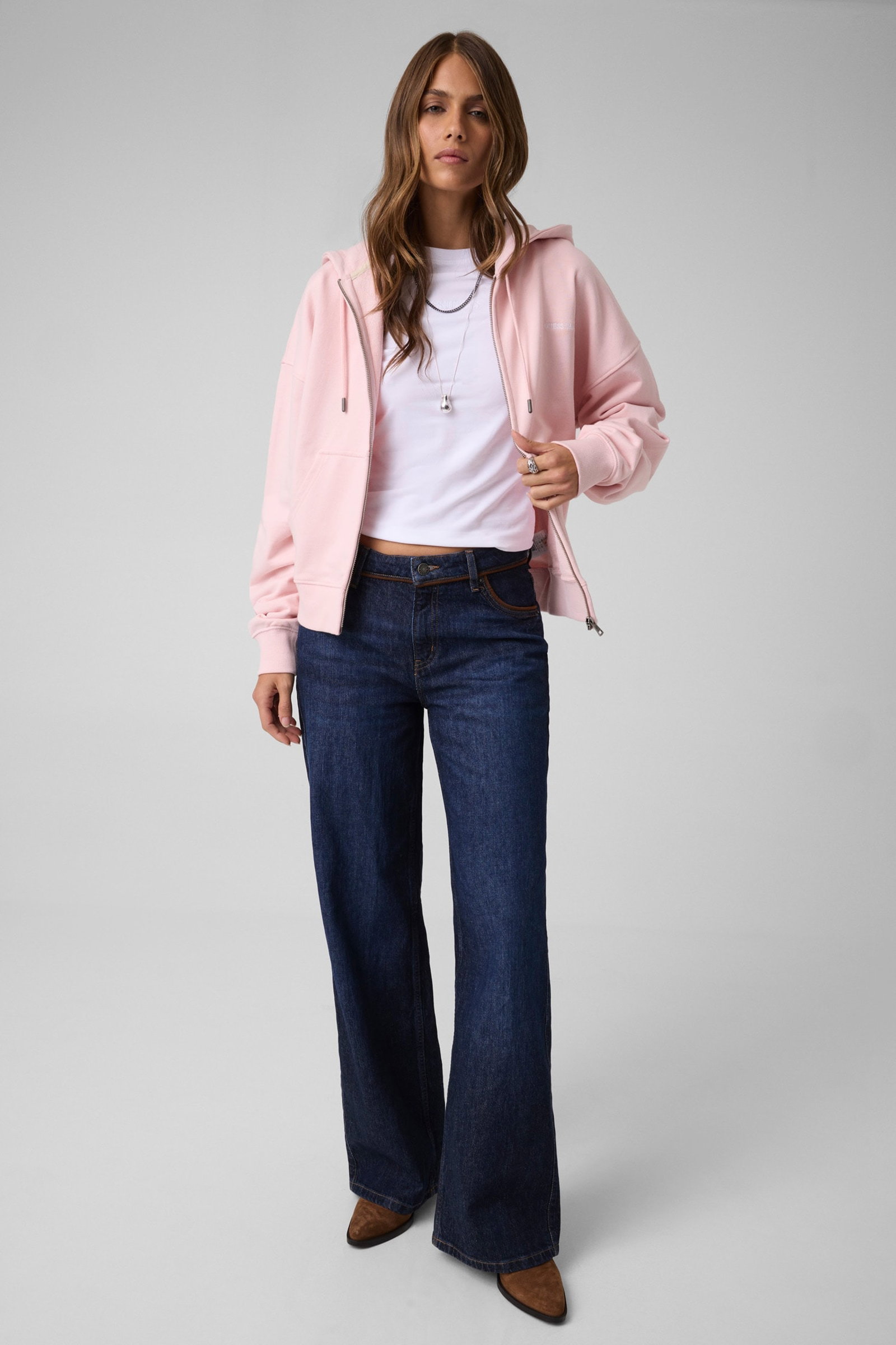 Guess Hoodie Met Rits in roze