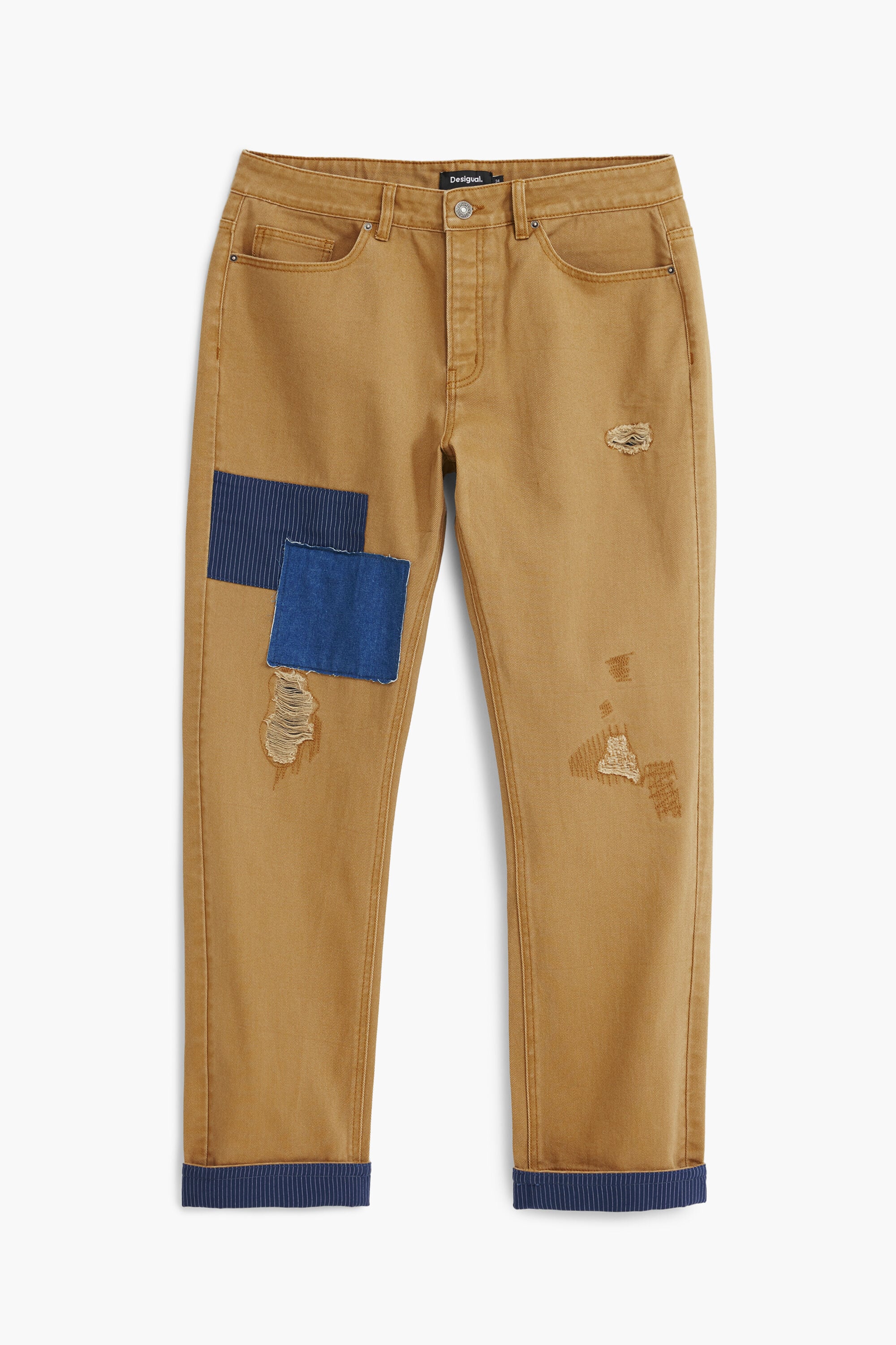 Desigual Broek met patches en omgeslagen zoom