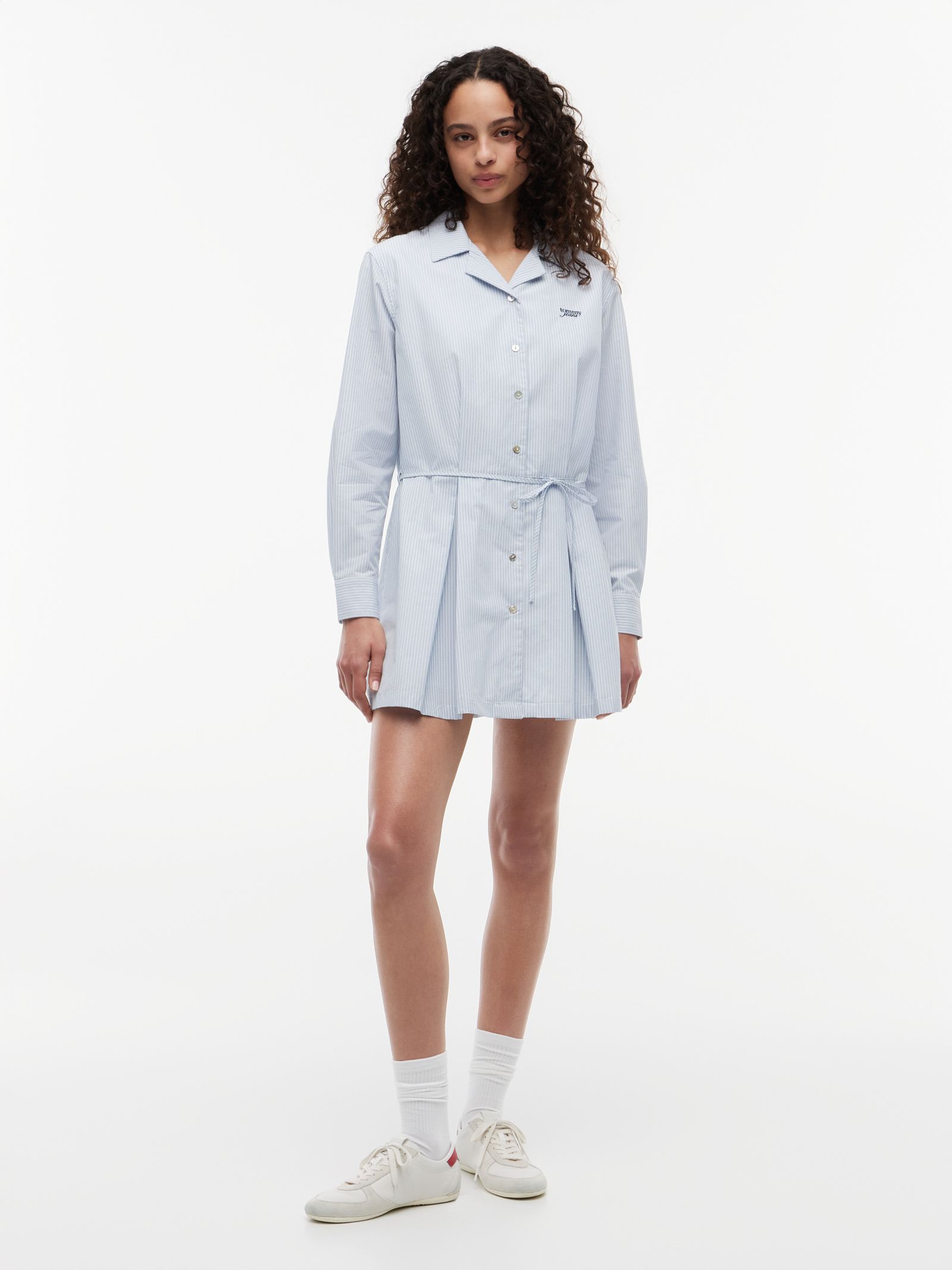 Tommy Jeans Gestreepte mini overhemdjurk met plooien