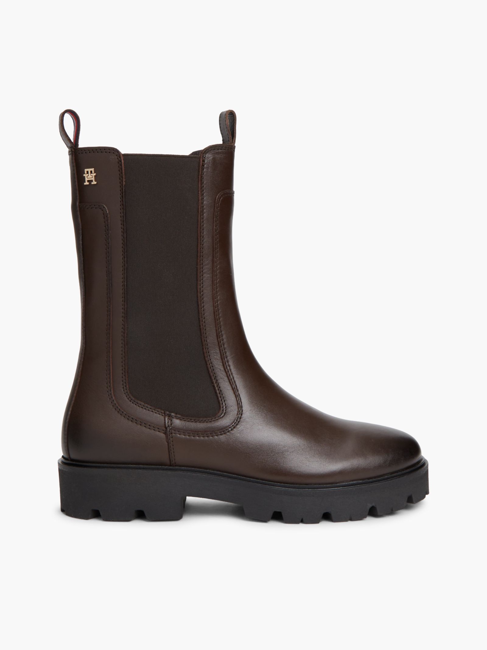 Tommy Hilfiger Hoge leren Chelsea boot met profielzool in bruin