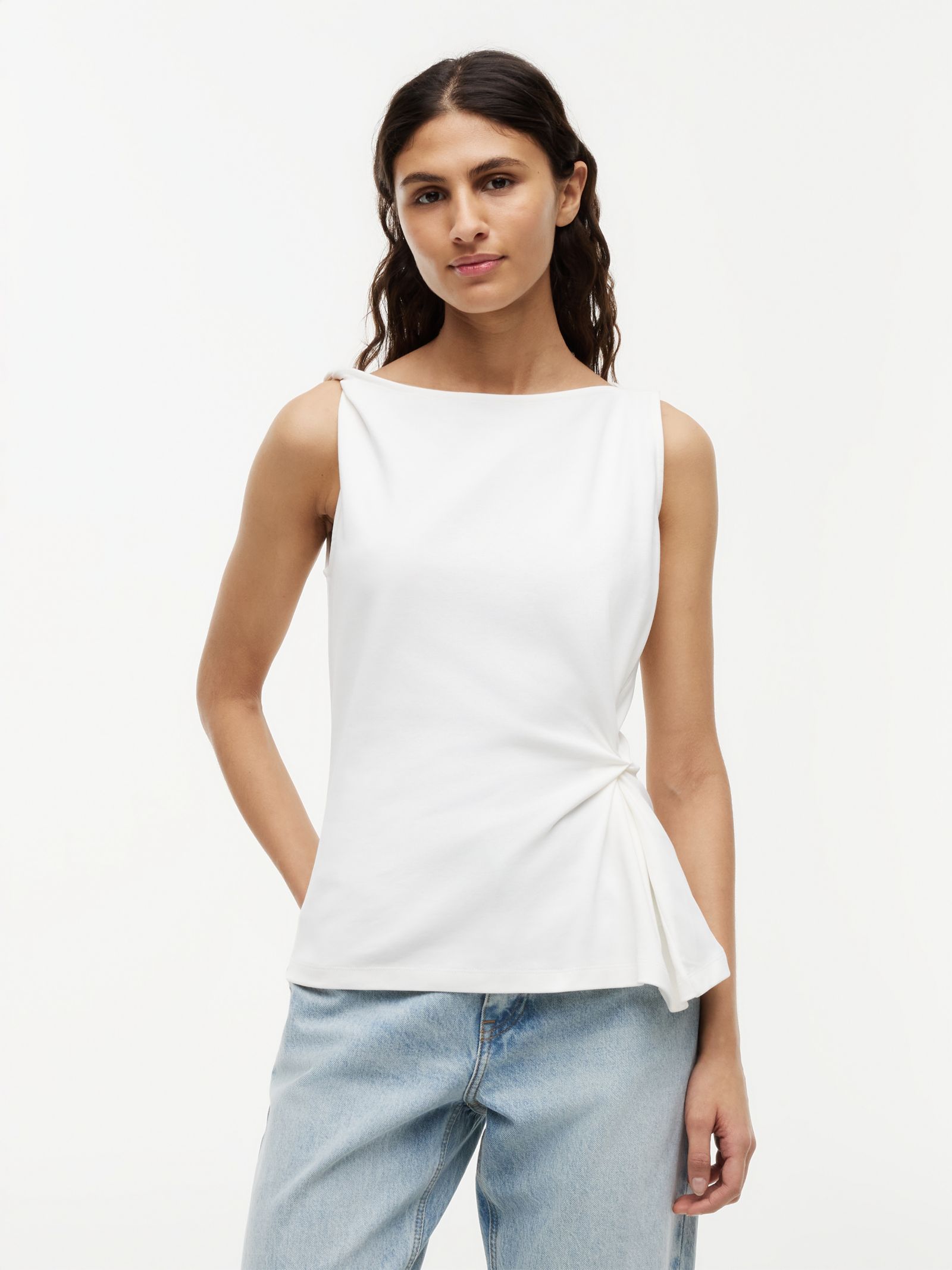Tommy Hilfiger Mouwloze top met gedraaide boothals in wit