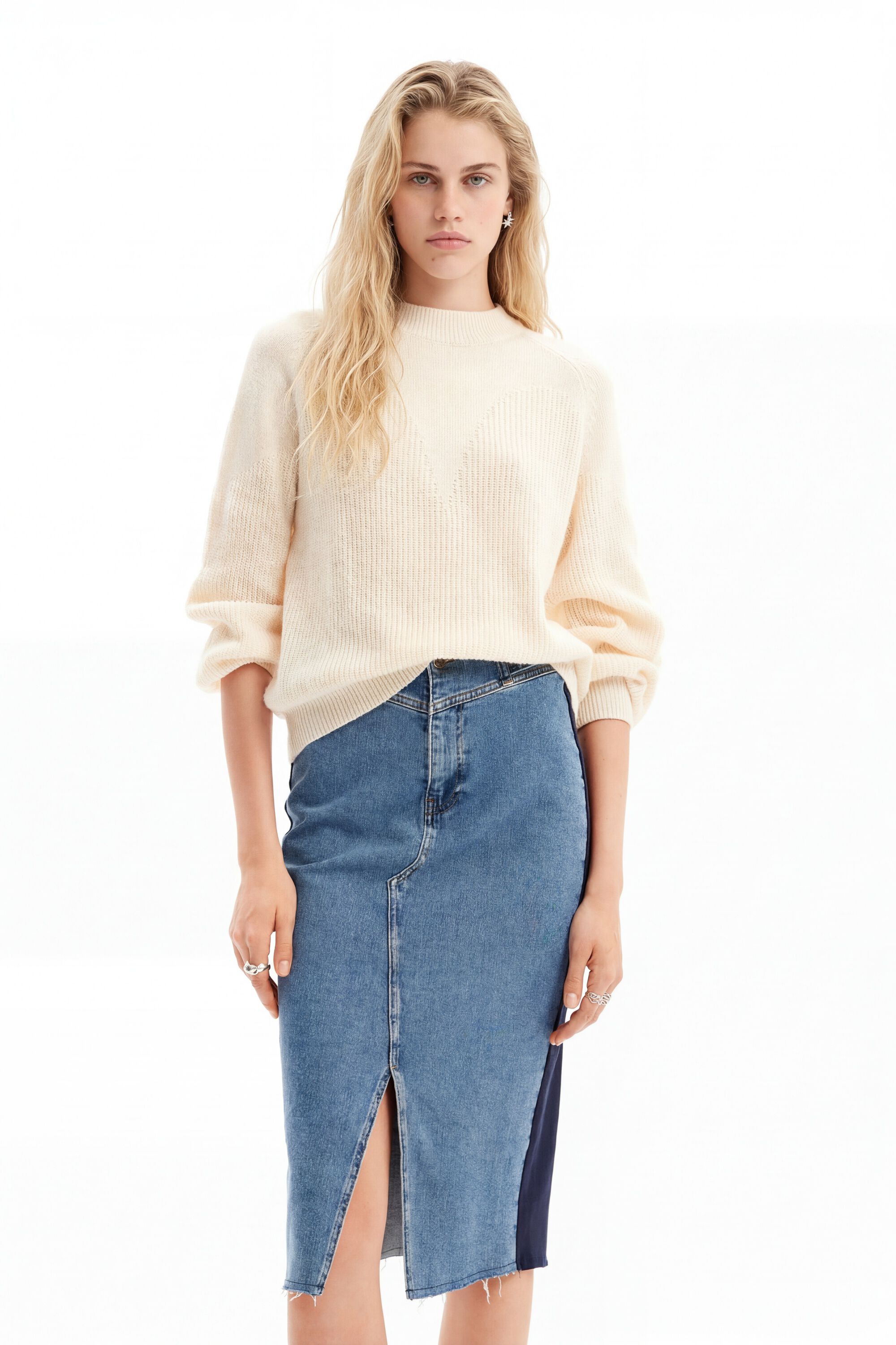 Desigual Denim midirok stroken