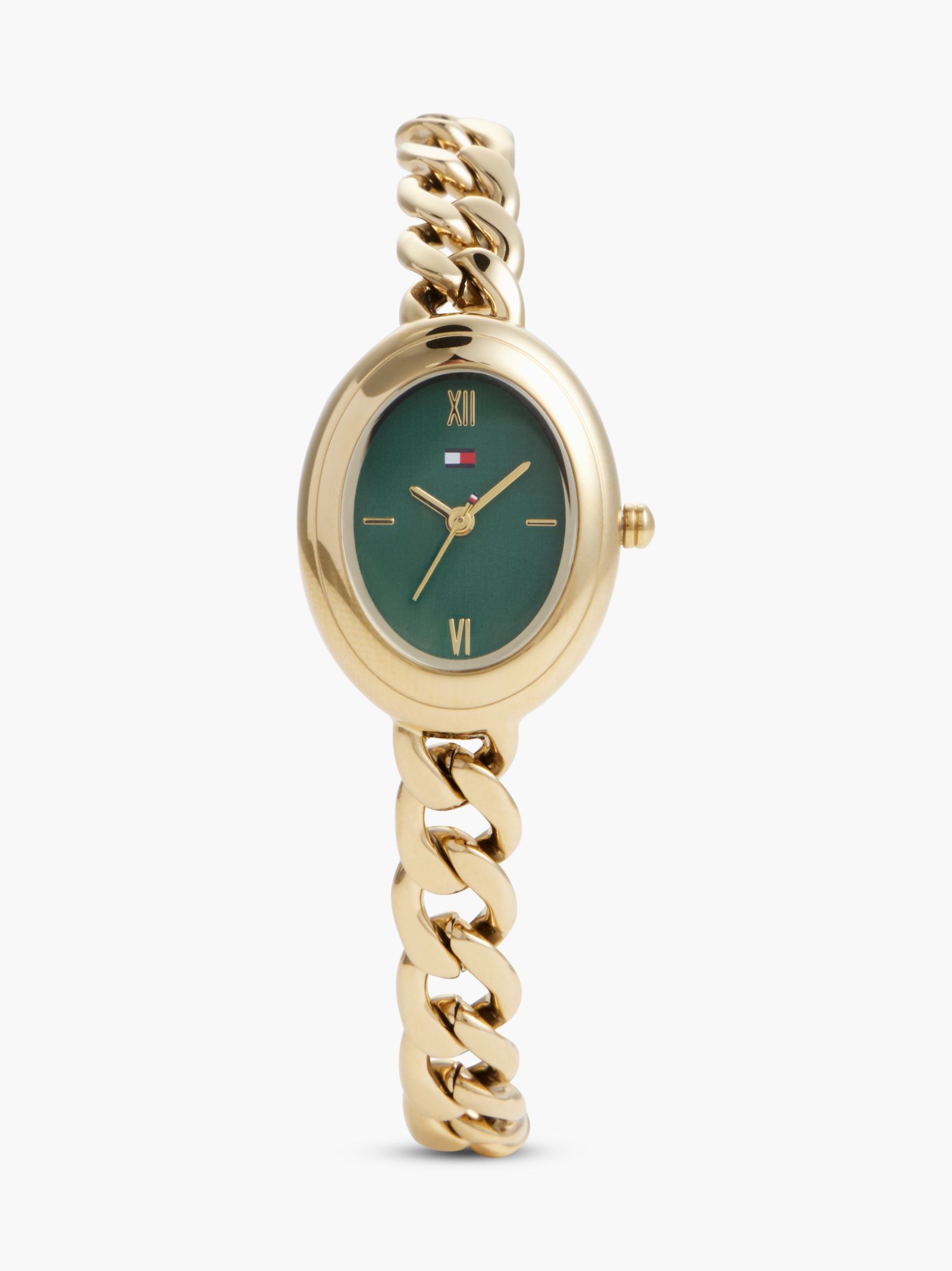 Tommy Hilfiger Verguld horloge met groene ovale wijzerplaat