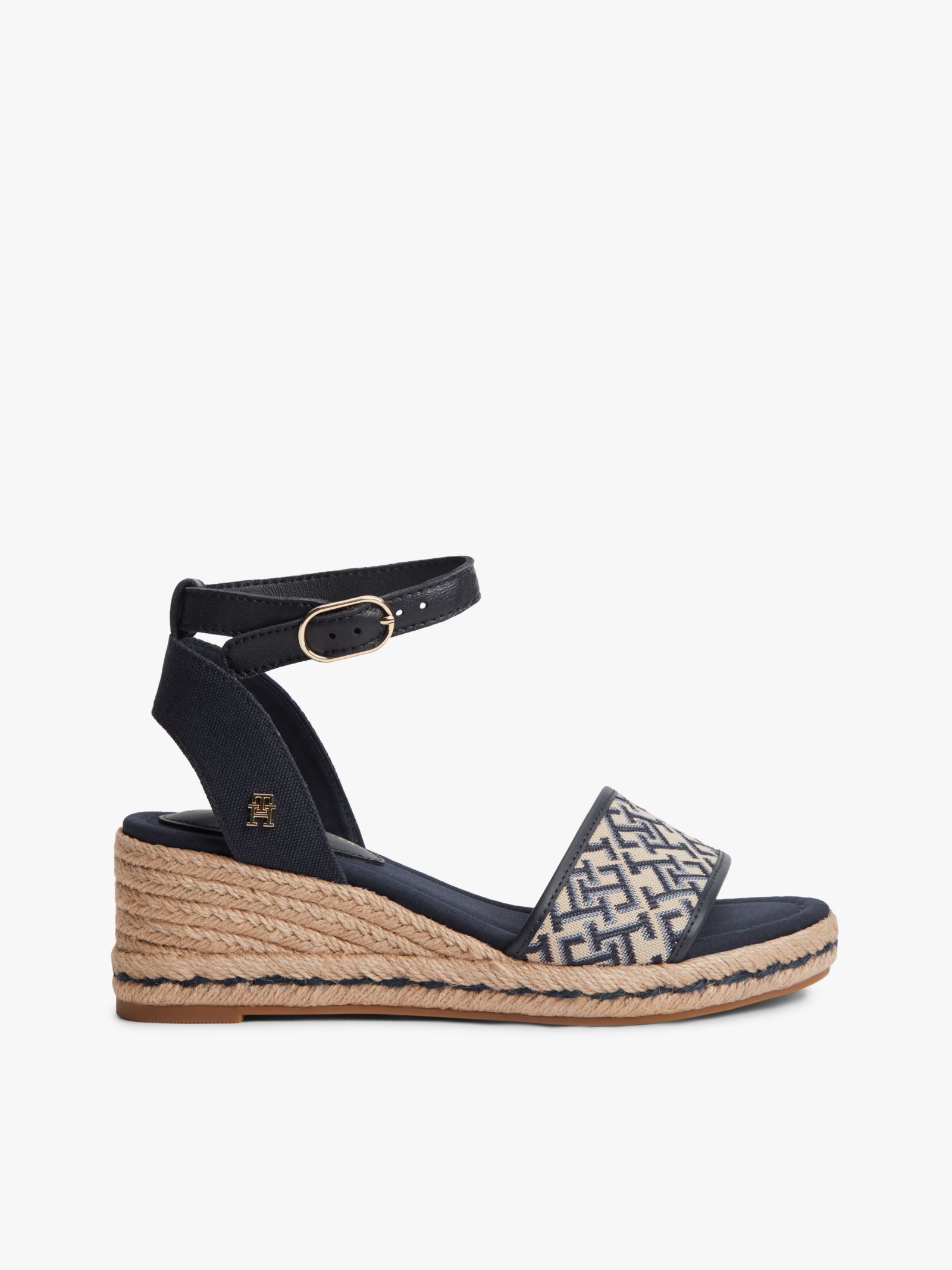 Tommy Hilfiger Jacquard espadrilles met sleehak en metalen logo in blauw