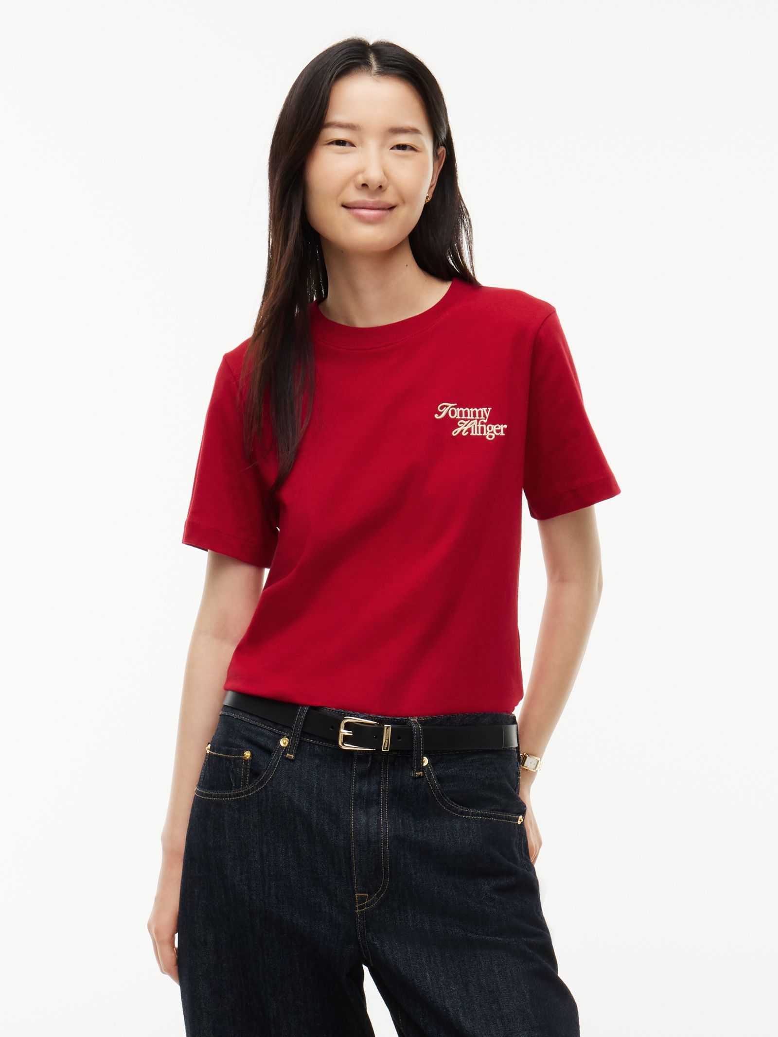 Tommy Hilfiger Jersey T-shirt met ronde hals en logo for women in rood