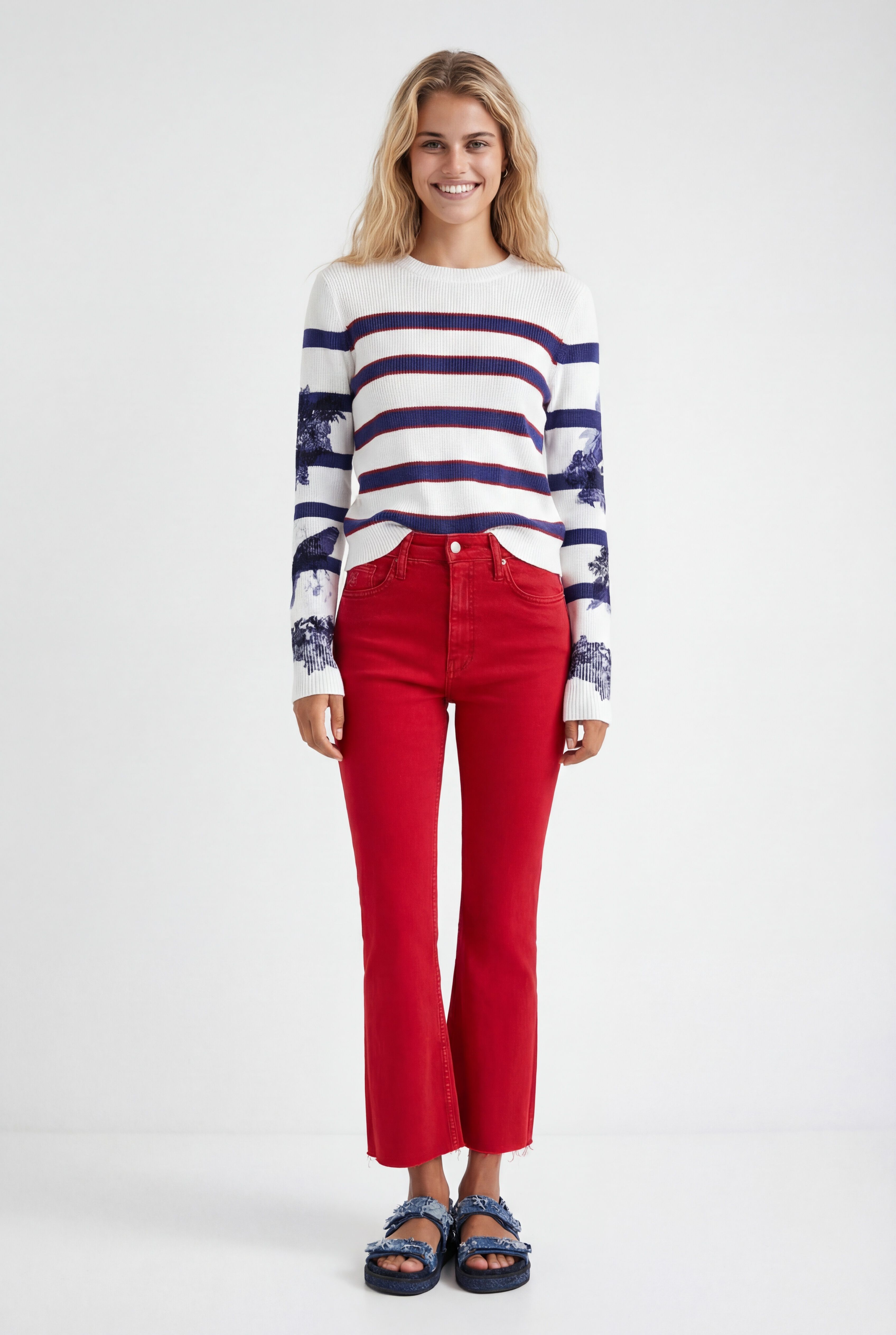 Desigual Uitlopende enkellange broek in rood