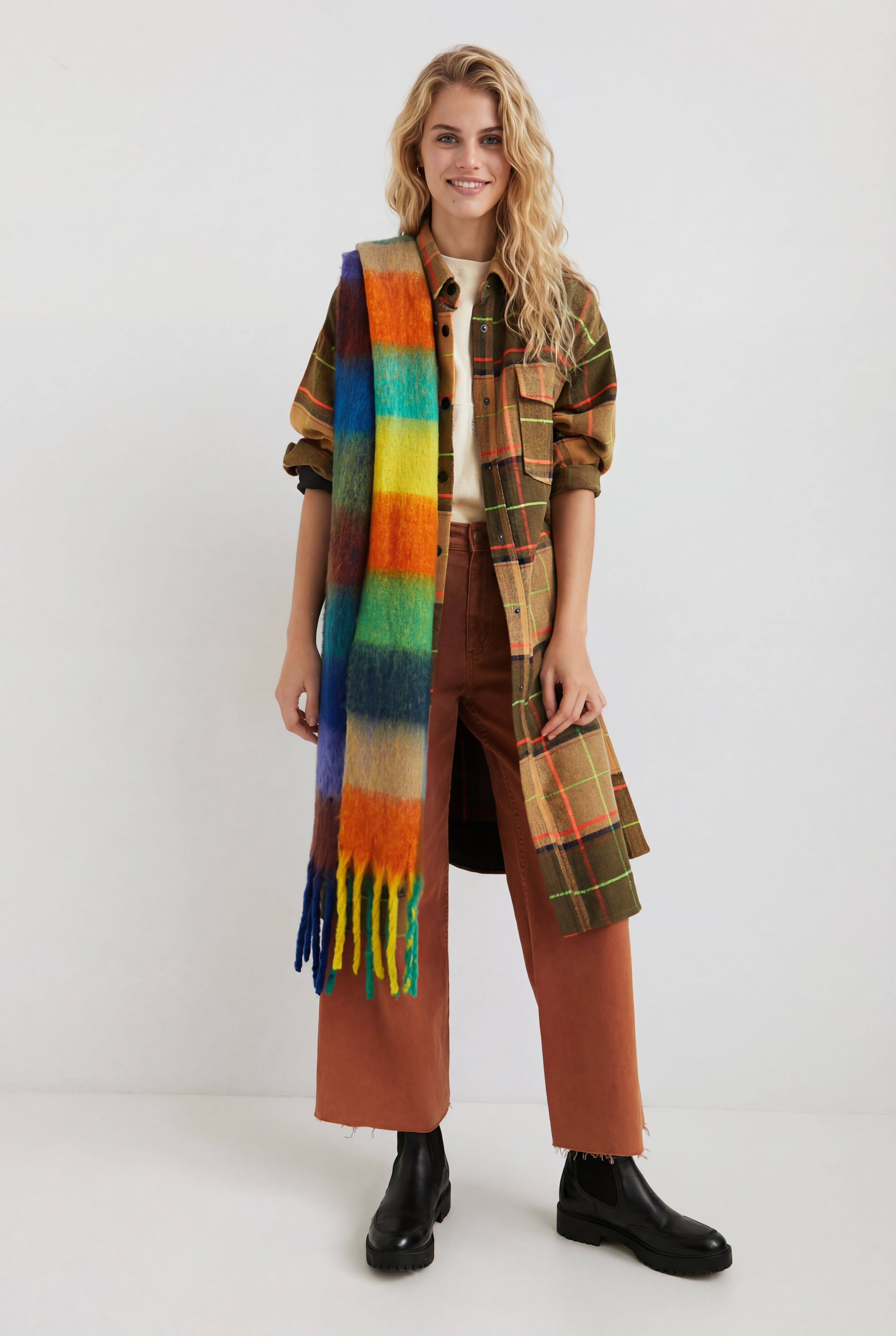 Desigual Lange geruite jas in bruin