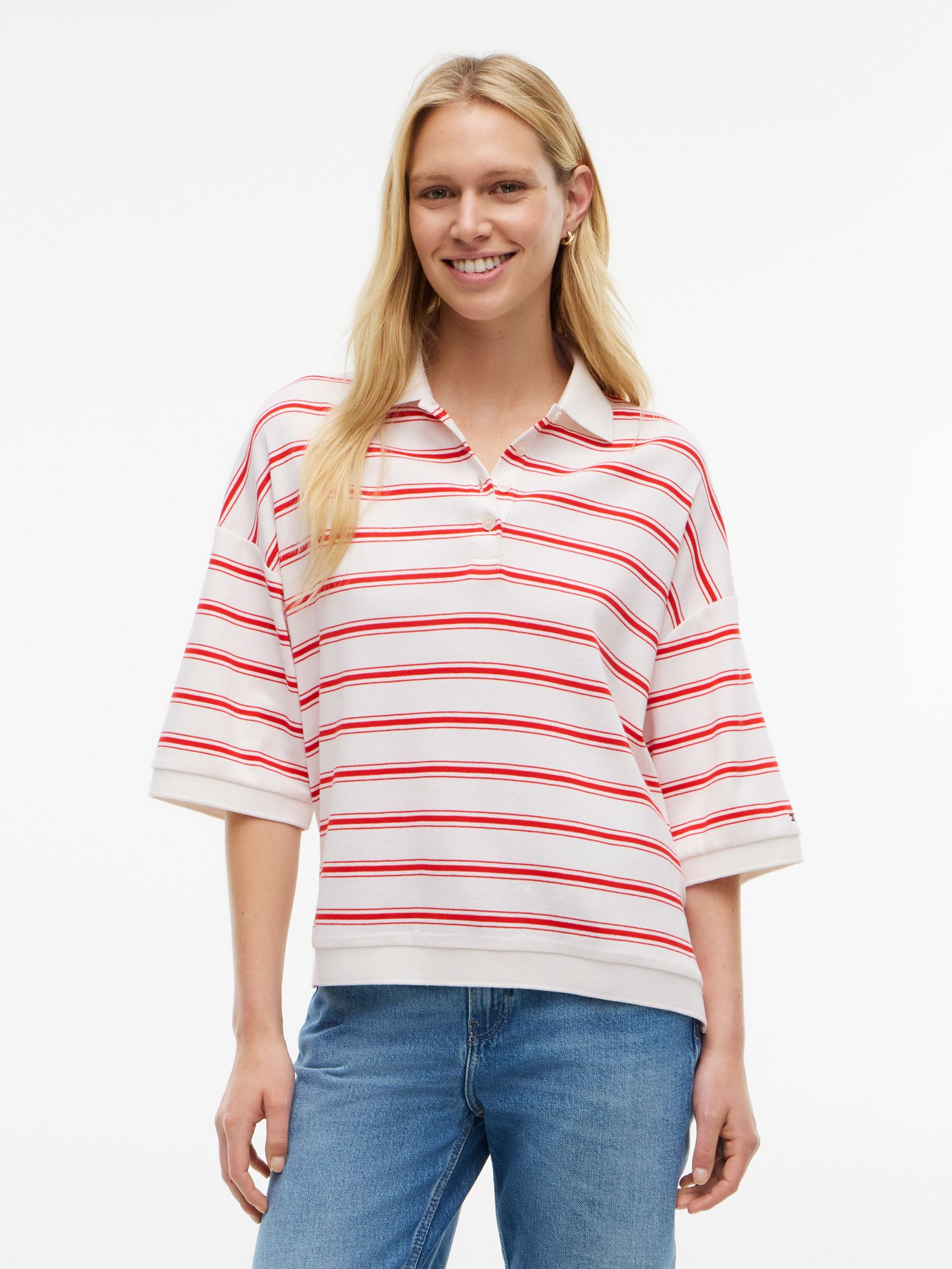 Tommy Hilfiger oversized fit gestreept poloshirt in wit