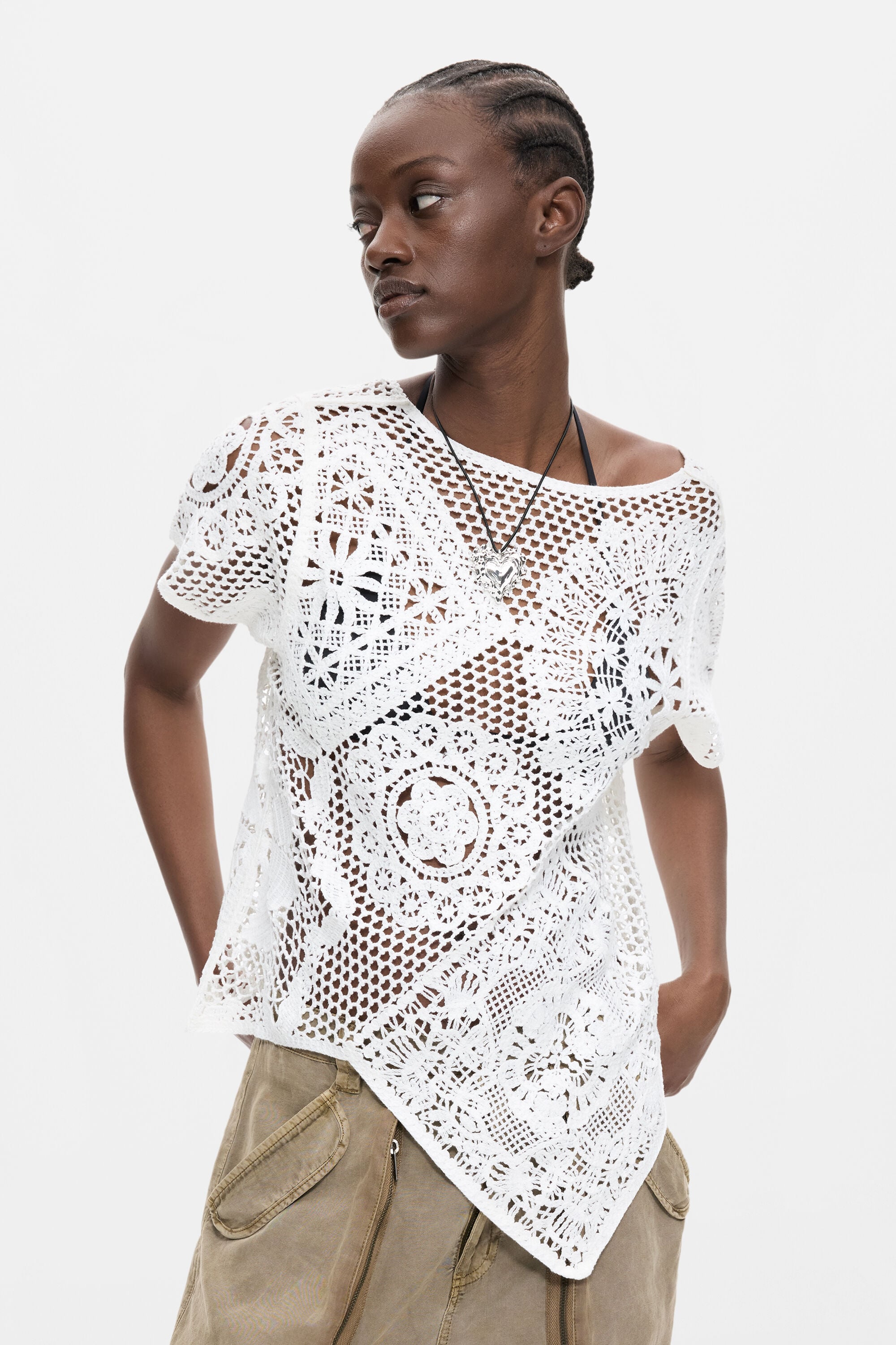 Desigual Asymmetrische gehaakte T-shirt