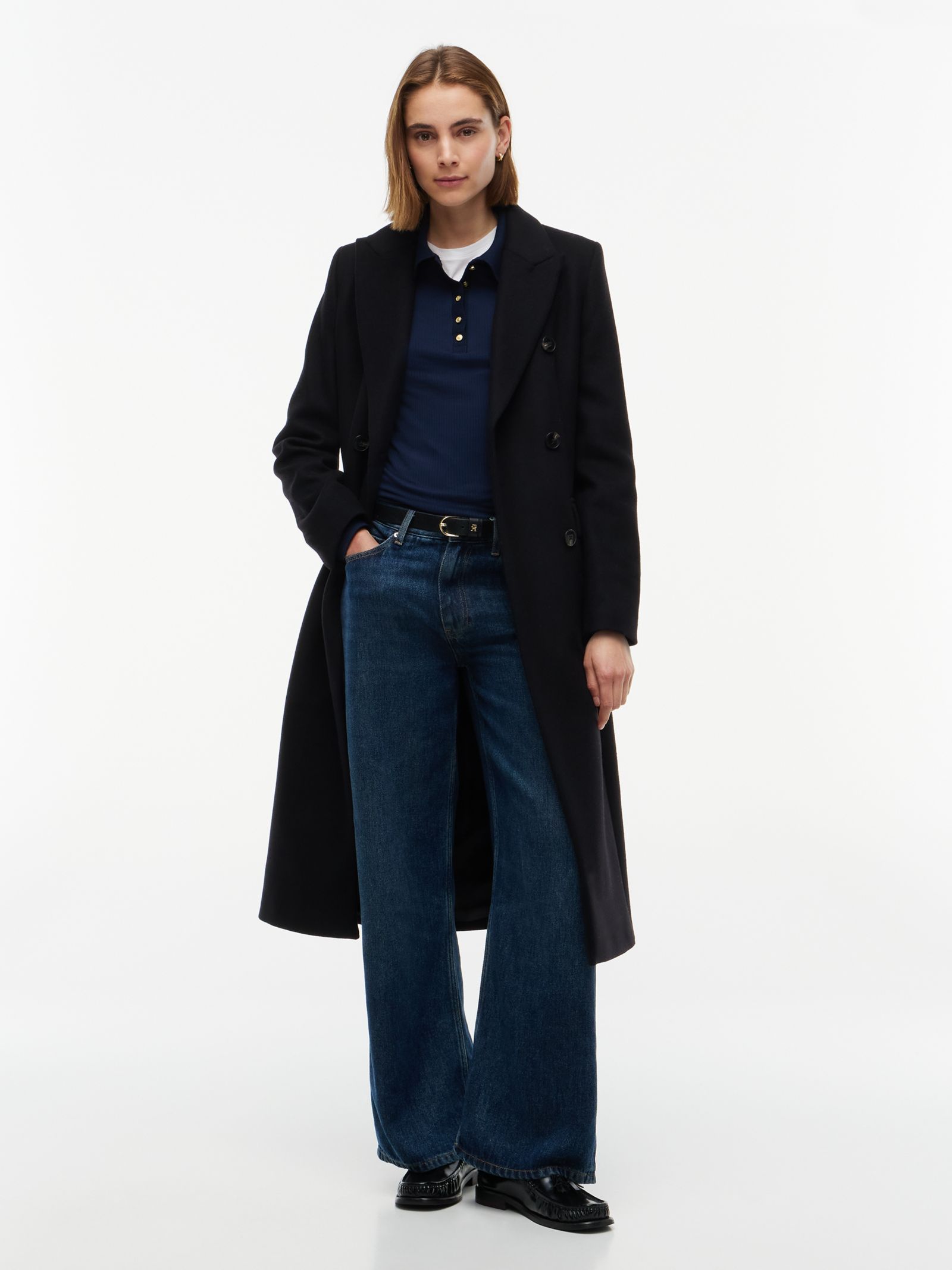 Tommy Hilfiger Double Breasted lange jas van Manteco wolmix in zwart