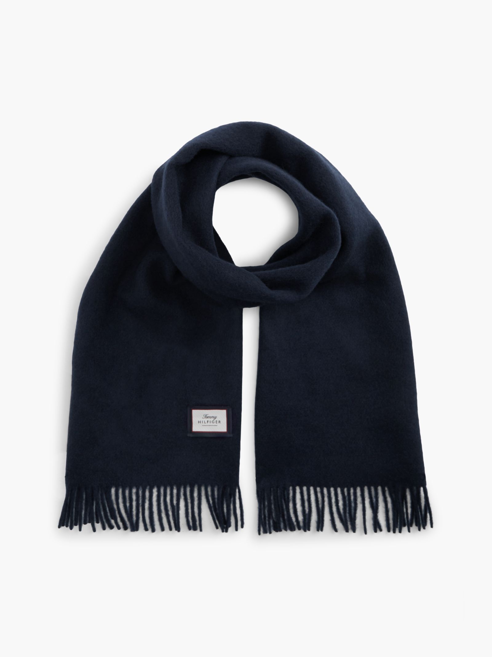 Tommy Hilfiger Sjaal van zuivere wol met logo en franje