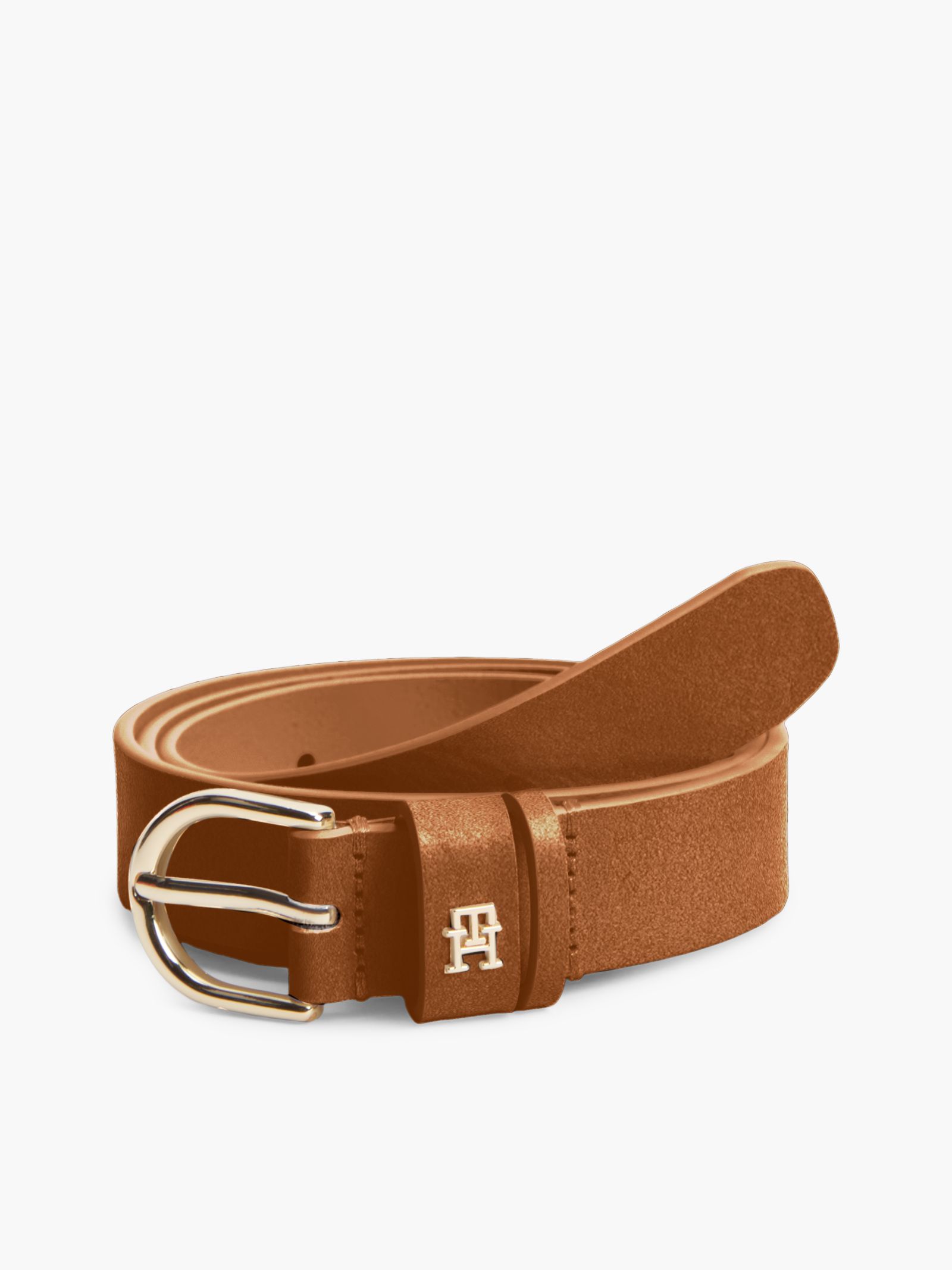 Tommy Hilfiger Essential suède riem met afgeronde gesp in bruin
