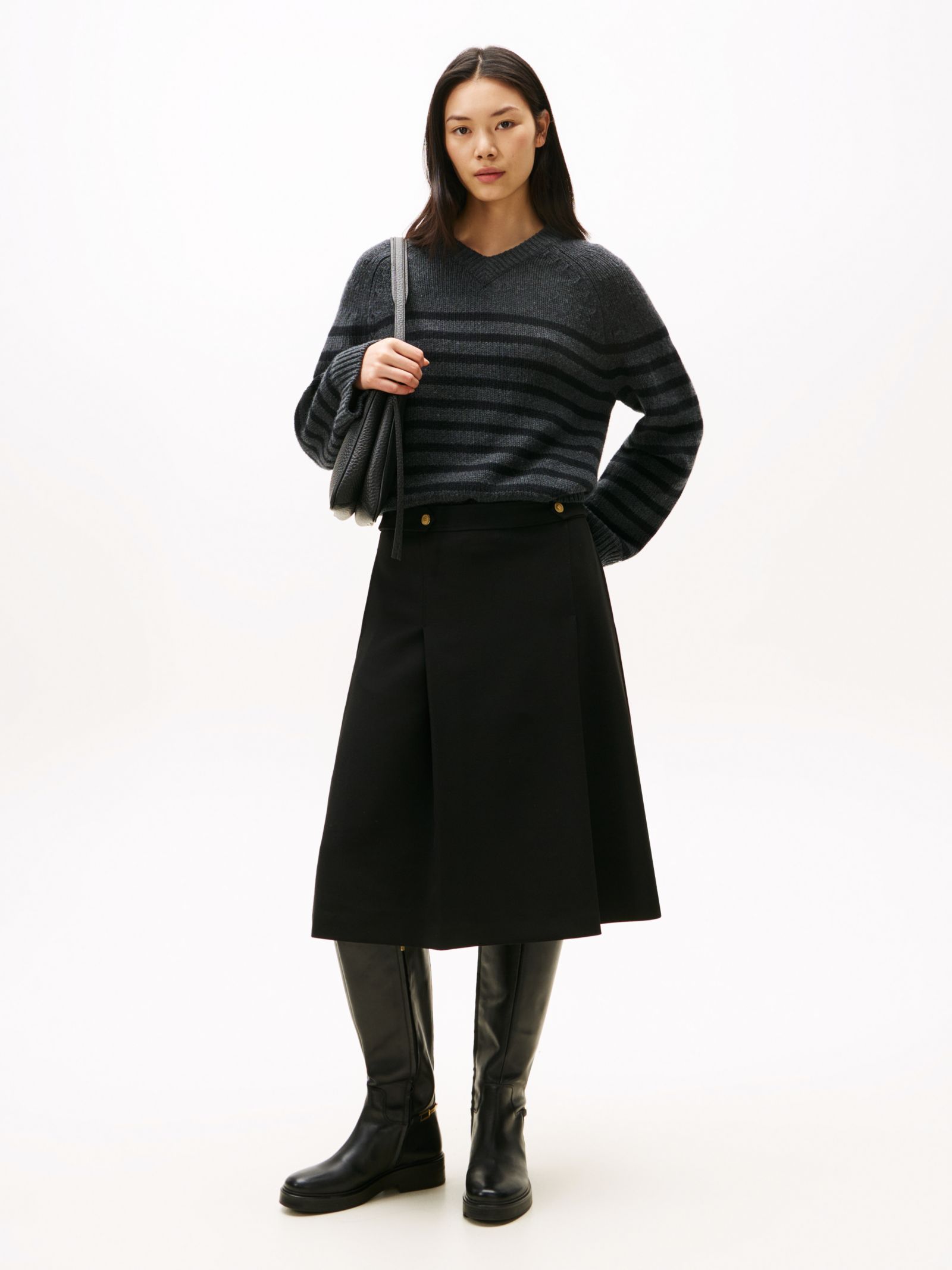 Tommy Hilfiger A line midi rok met goudkleurige knopen