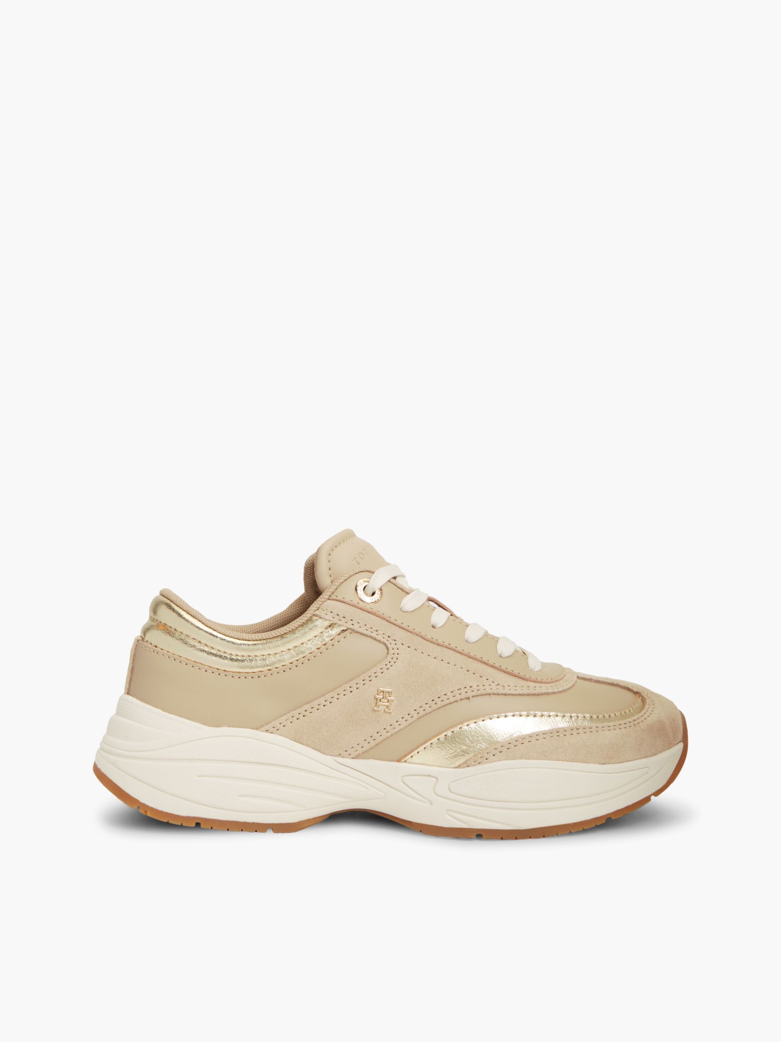 Tommy Hilfiger Suède sneaker met metallic details en monogram in beige