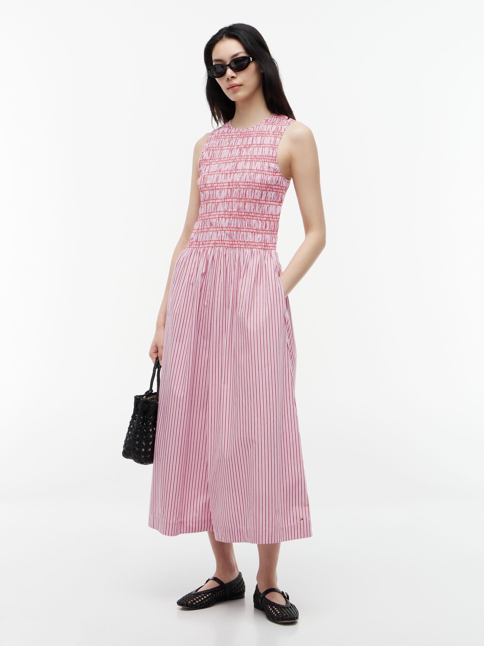 Tommy Hilfiger Mouwloze fit and flare maxi jurk met streep