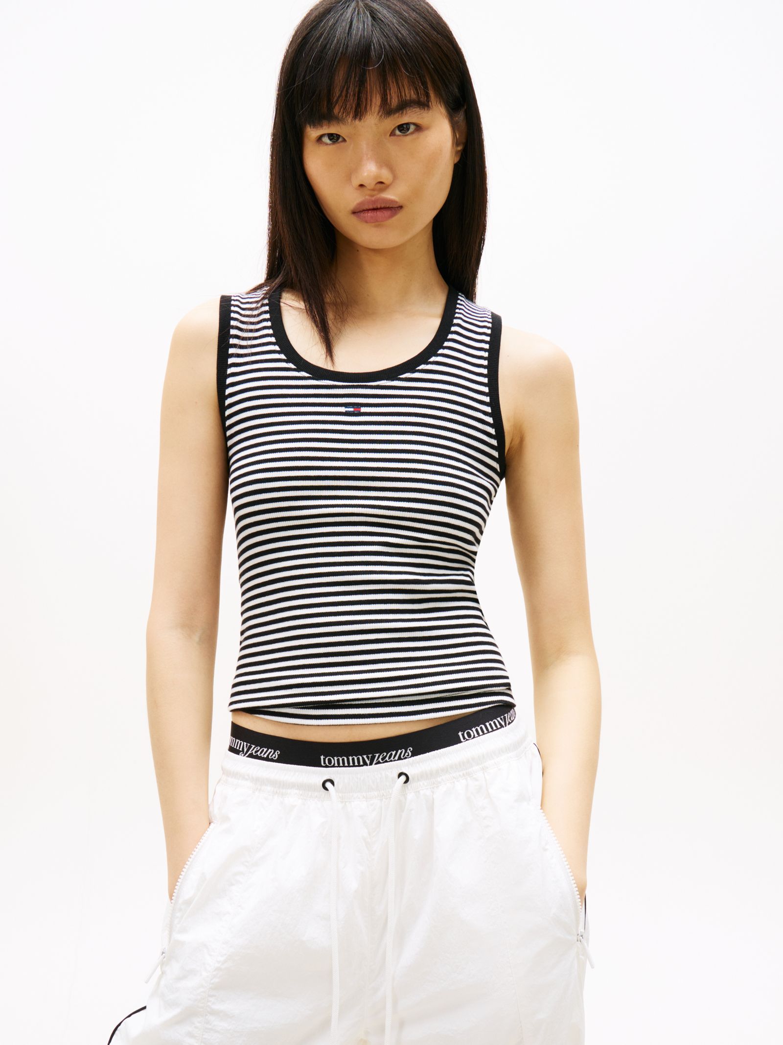 Tommy Jeans Geribde slim tanktop met diepe hals in multicolor