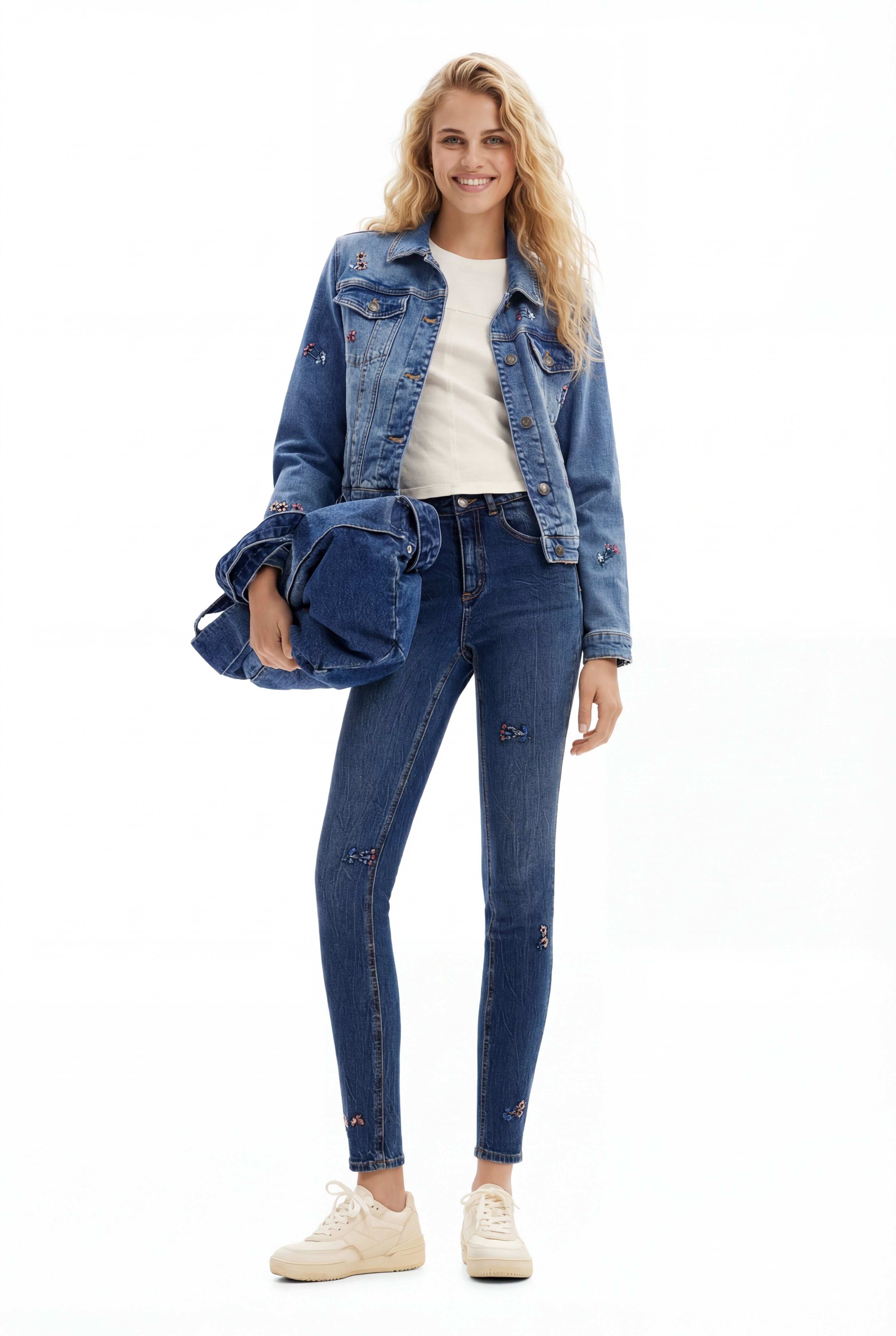Desigual Slim fit jeans kralen bloemen