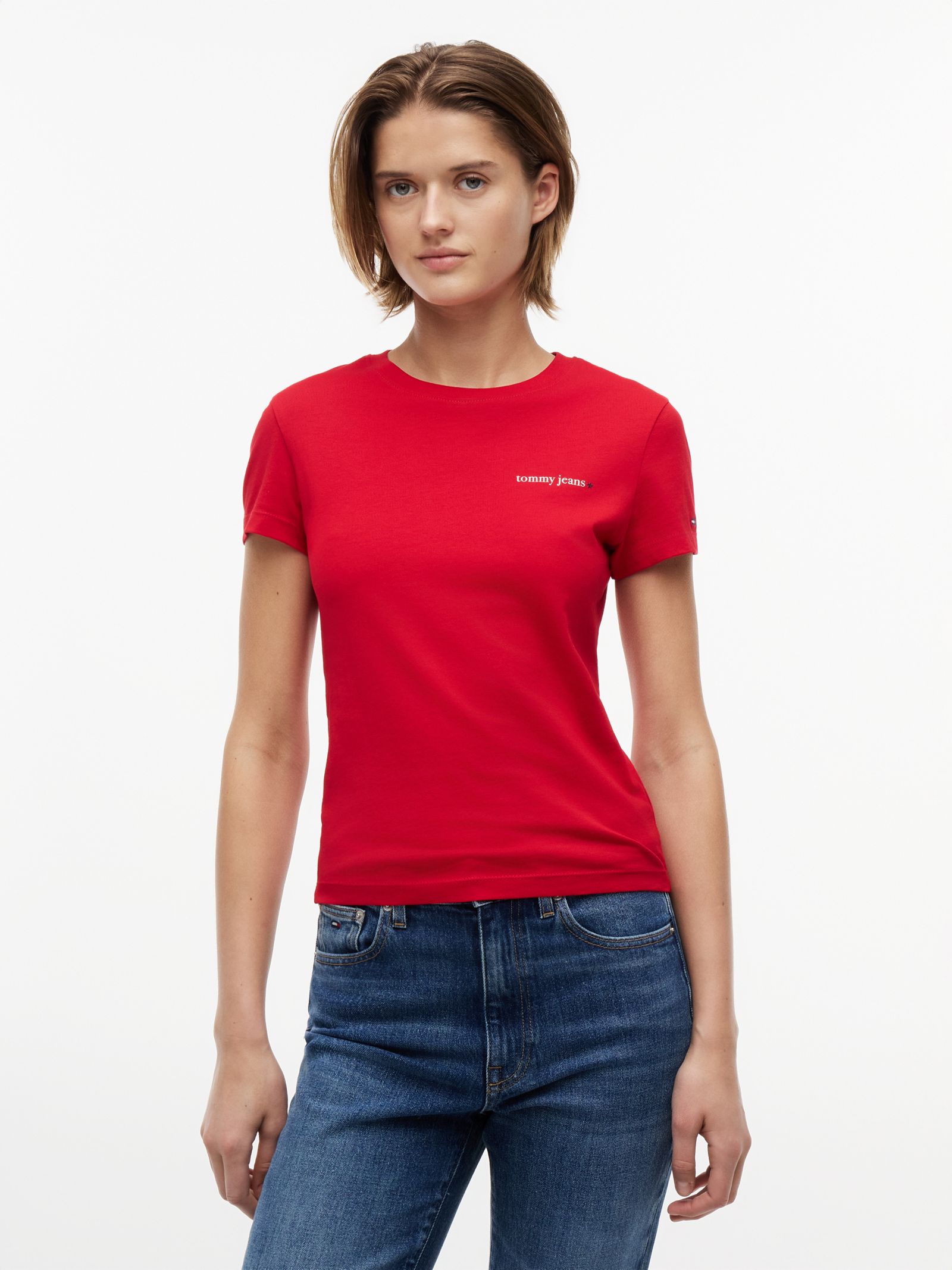 Tommy Jeans Slim fit jersey T-shirt met logo for women in rood