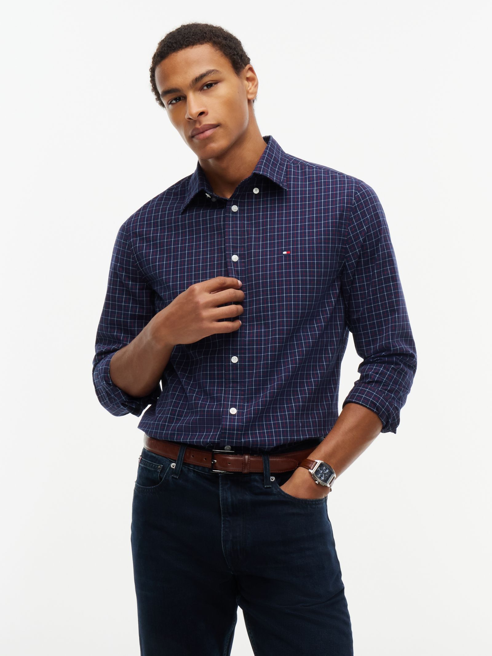 Tommy Hilfiger TH Flex regular fit poplin overhemd in marine