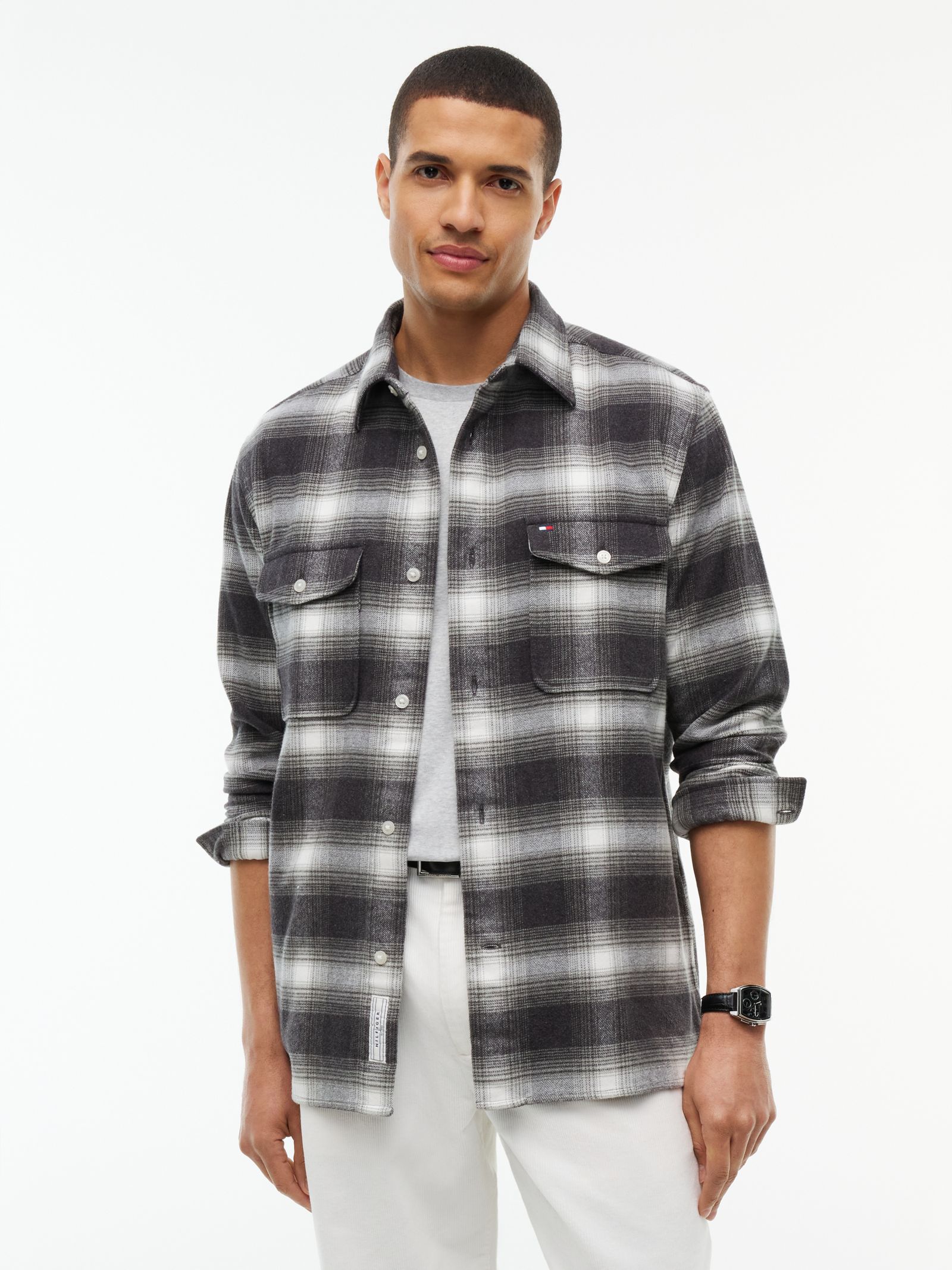 Tommy Hilfiger relaxed fit geruit flanellen overshirt in grijs