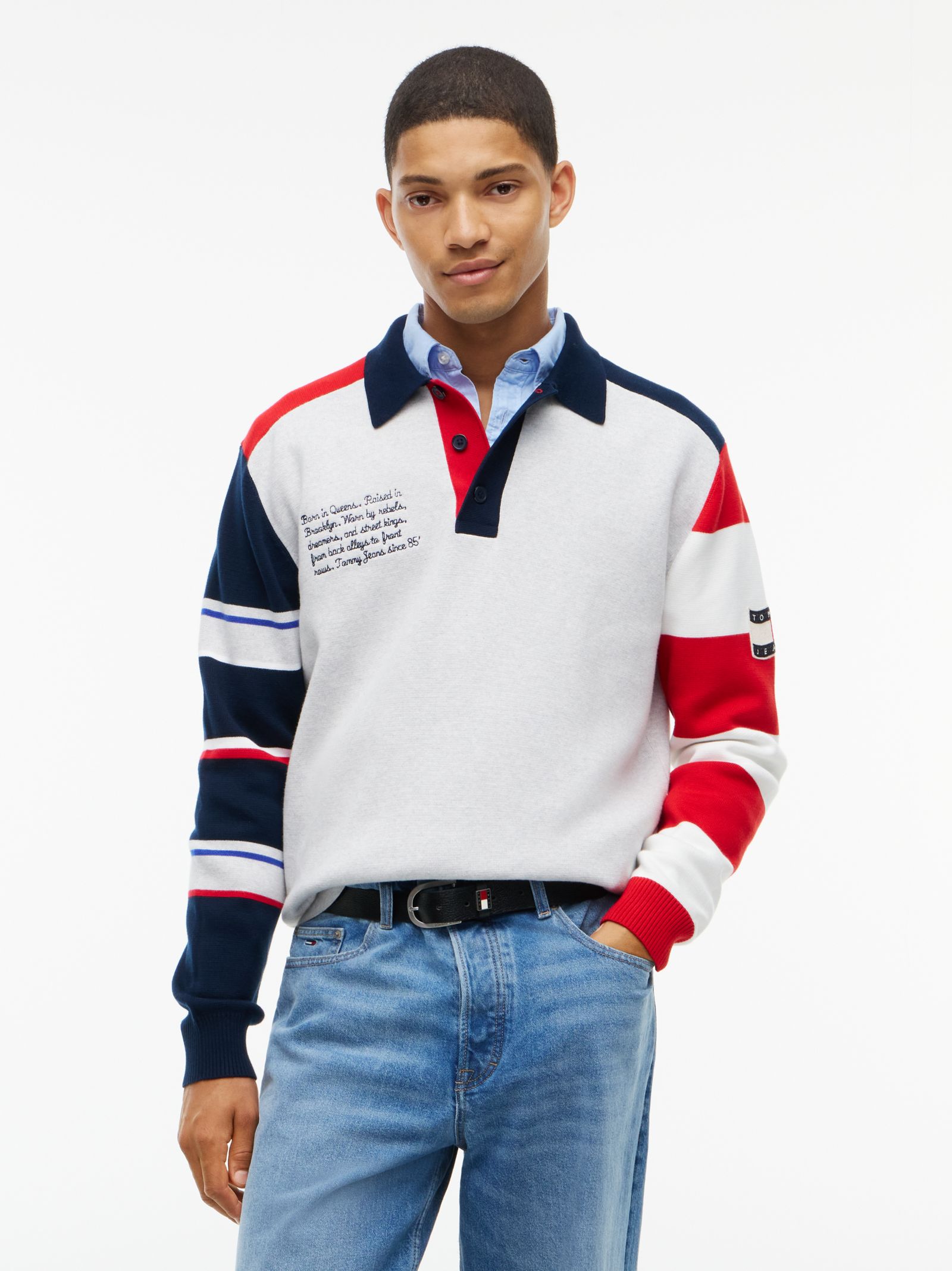 Tommy Jeans Colour Blocked Gebreid Rugbyshirt in grijs
