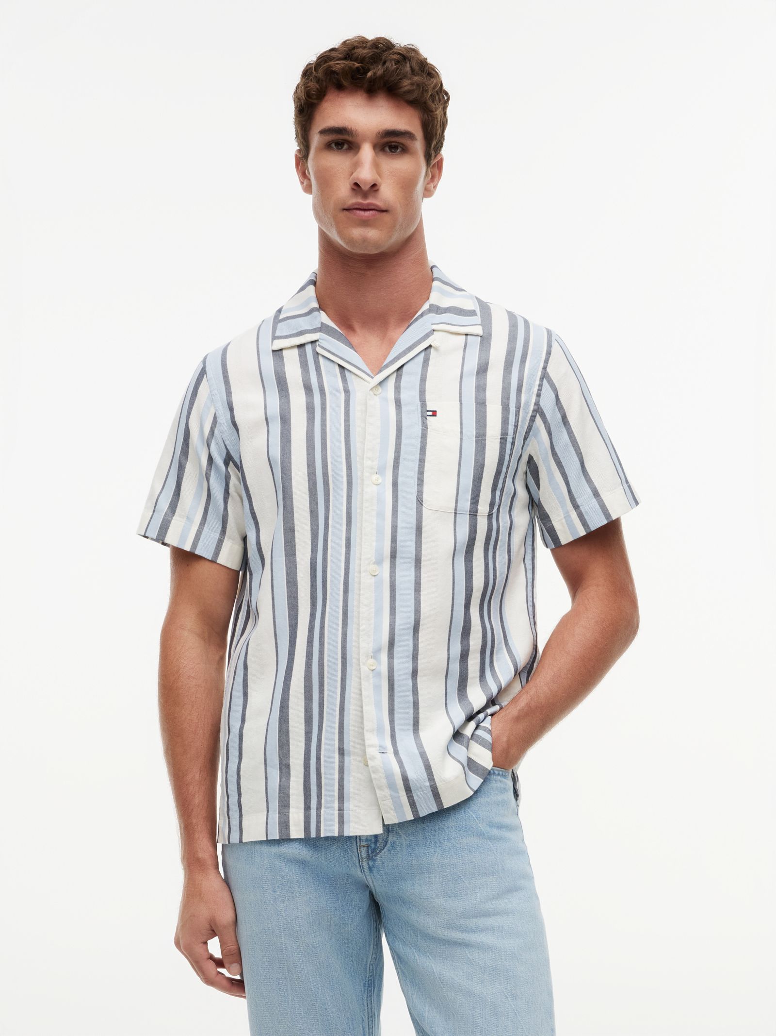 Tommy Hilfiger Regular fit getextureerd gestreept overhemd met korte mouwen