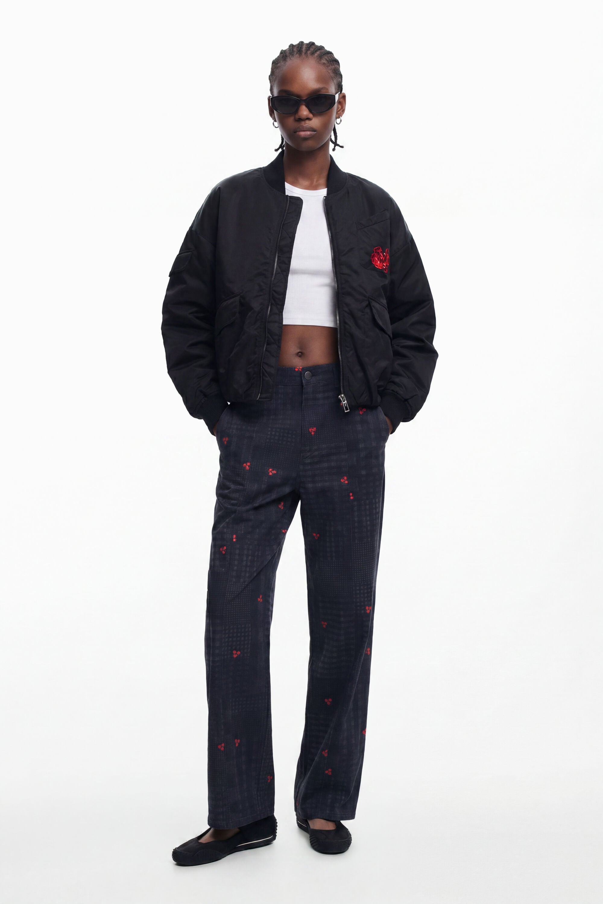 Desigual Broek met ruiten en kersen