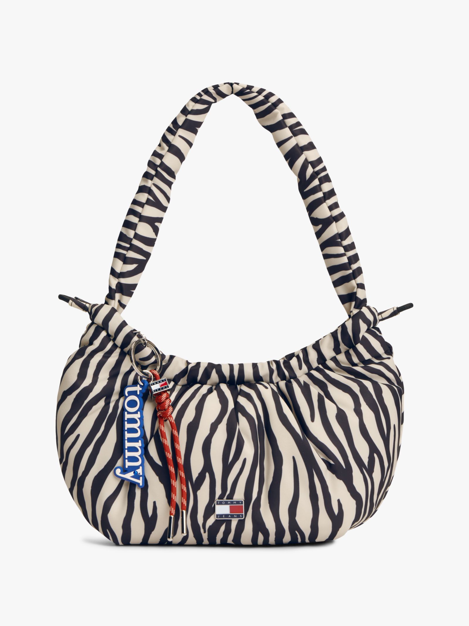 Tommy Jeans Schoudertas met zebraprint en bedels in zwart