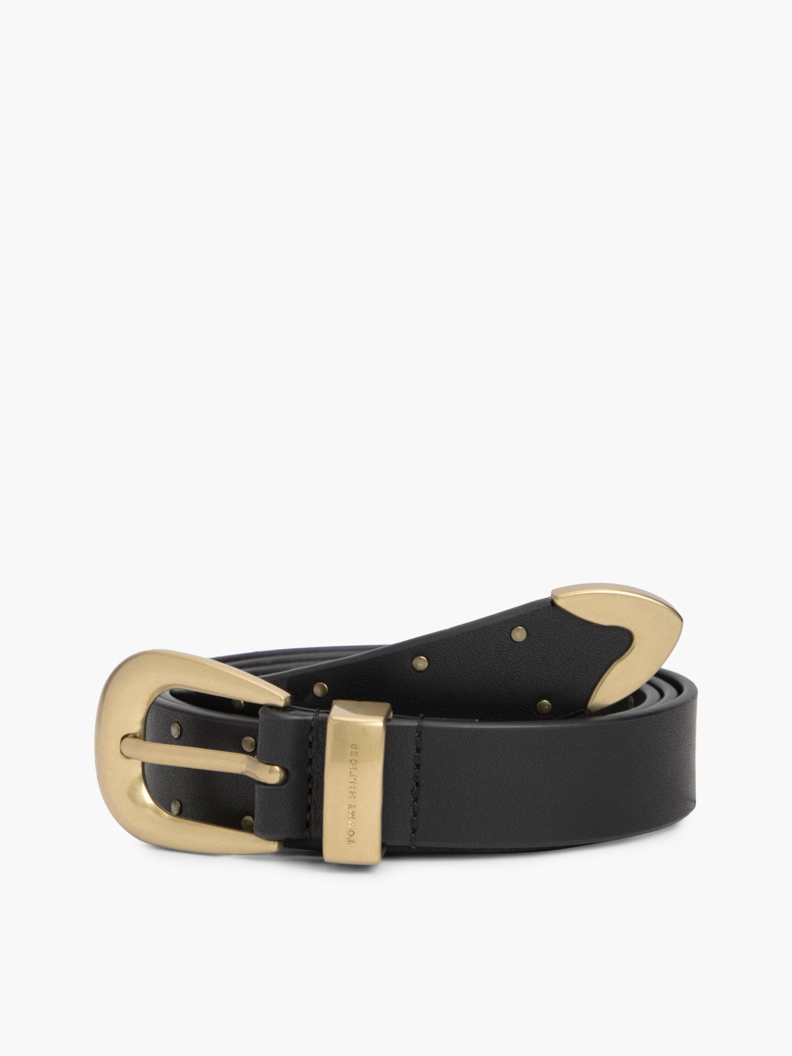 Tommy Hilfiger Leren western riem met afgeronde gesp en studs
