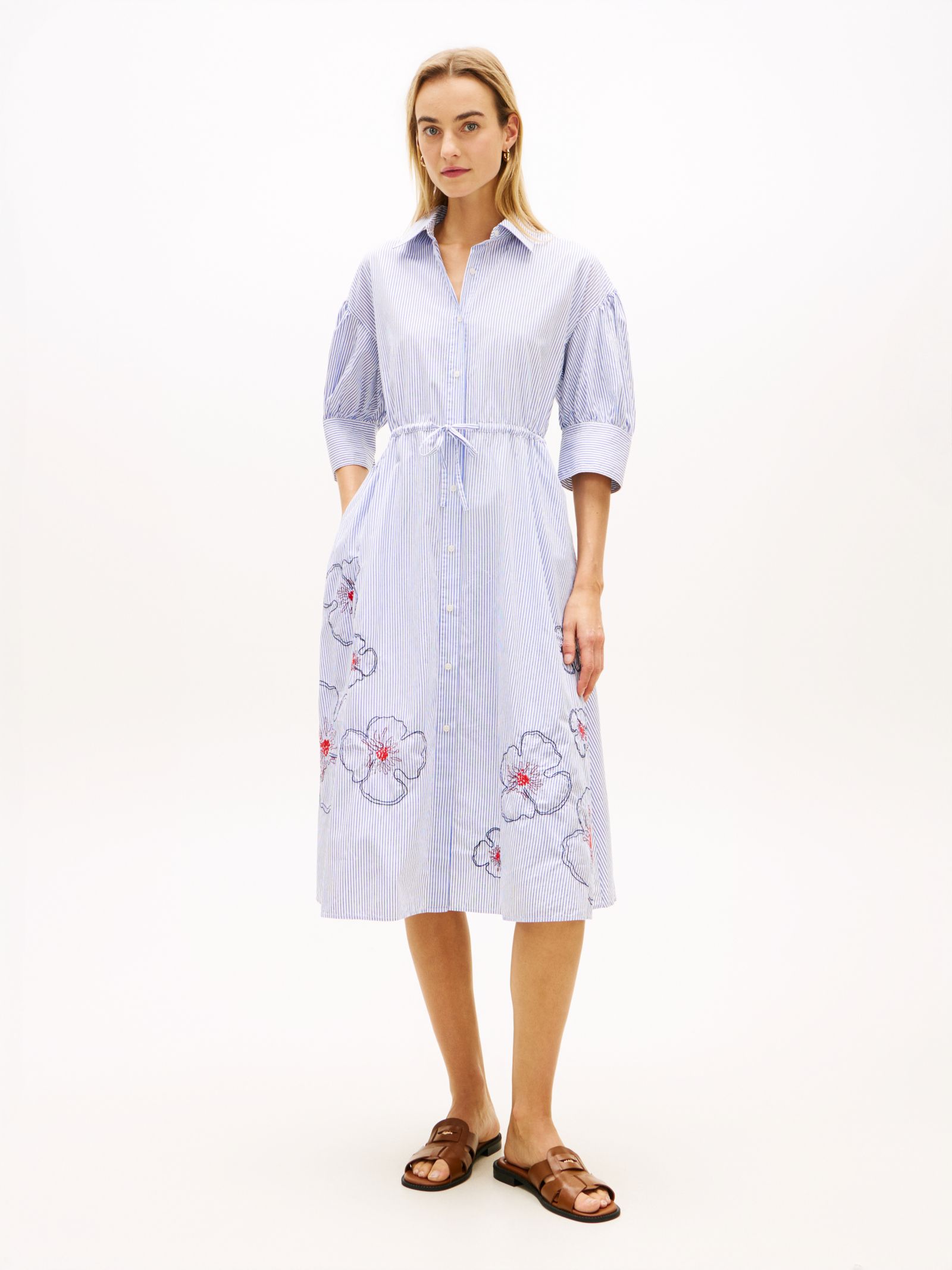 Tommy Hilfiger Poplin midi overhemdjurk met borduursel