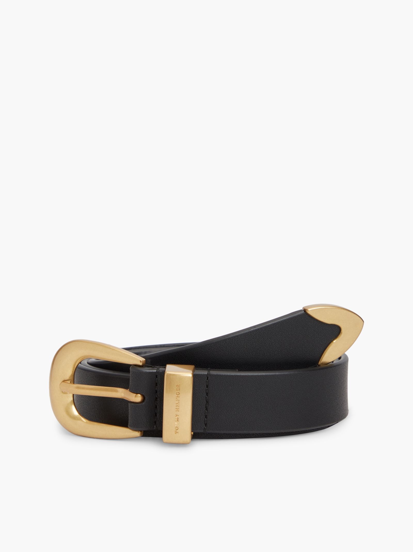 Tommy Hilfiger leren western riem met afgeronde gesp in zwart