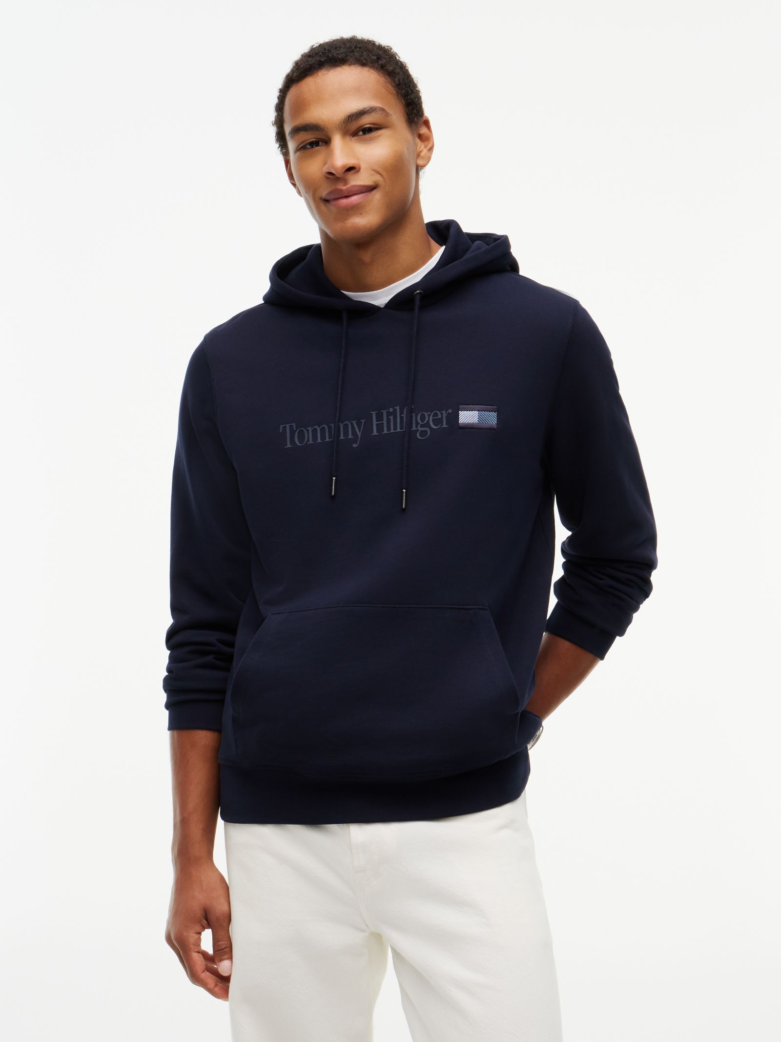 Tommy Hilfiger Terry hoodie met trekkoord en logo in marine