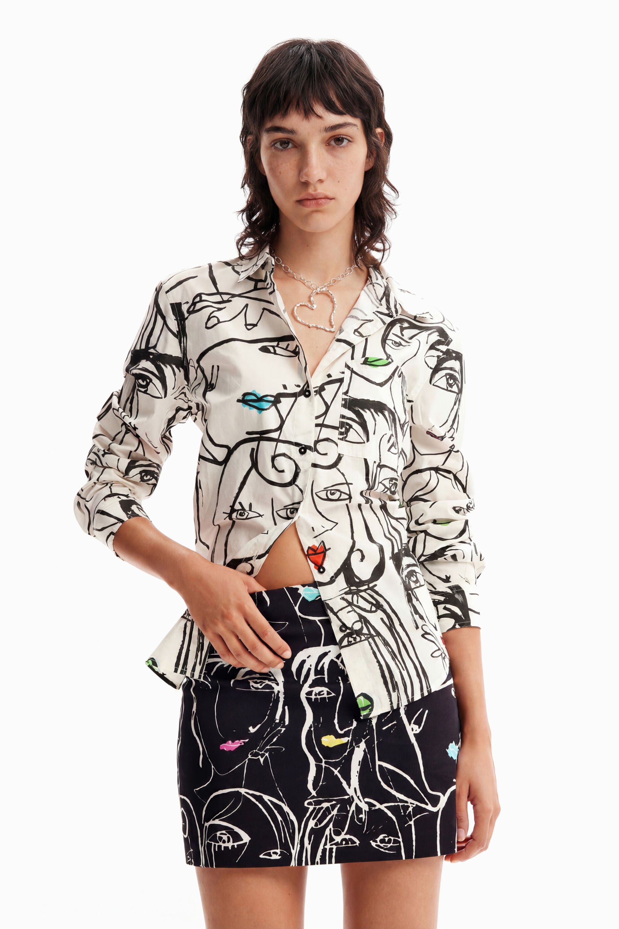 Desigual Slim fit minirok met gezichten