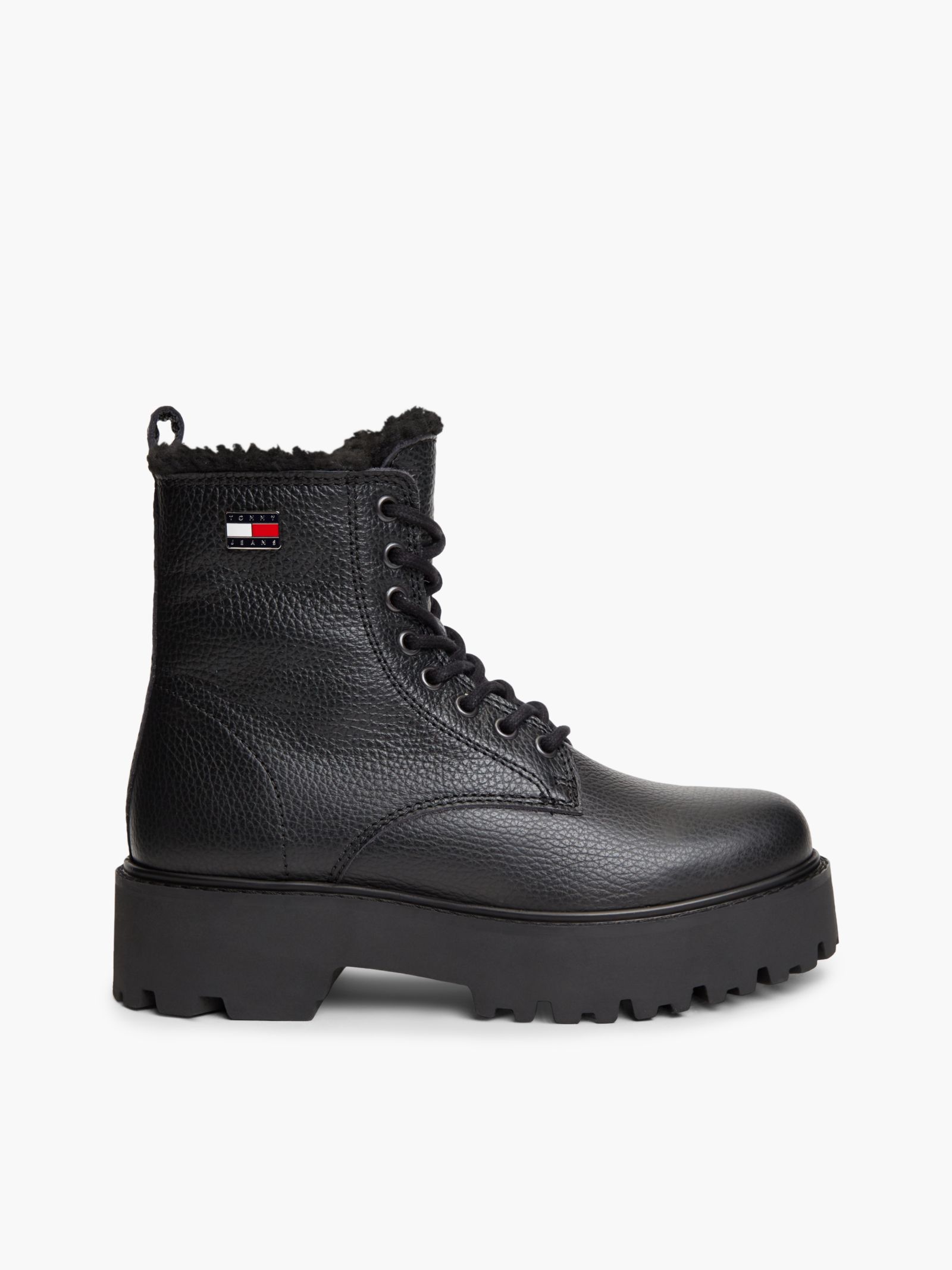 Tommy Jeans Archive Leren Platform Veterlaars met warme voering in zwart