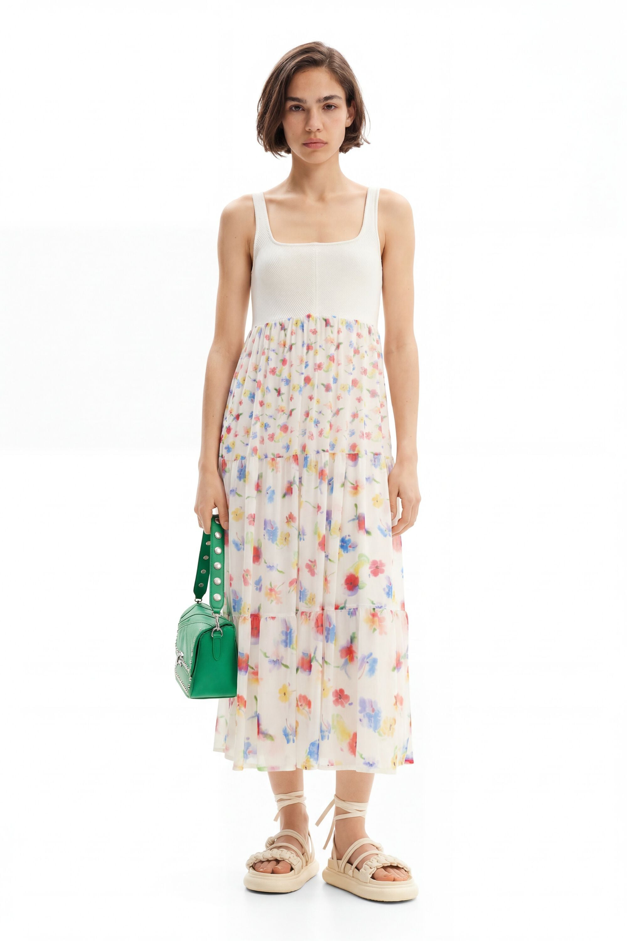 Desigual Gecombineerde midi-jurk met bloemen in wit